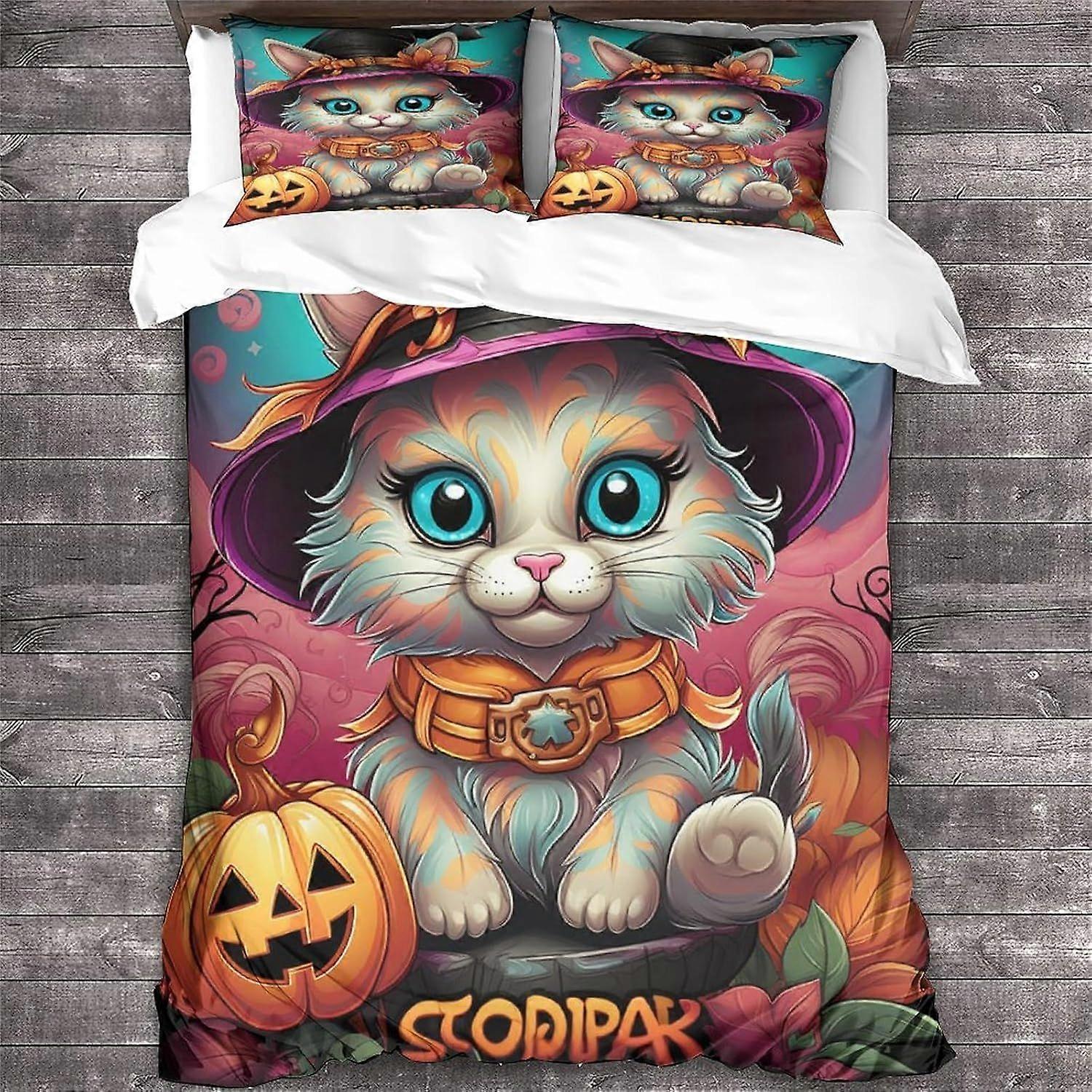 LikeEj Cat Style 3D Digitale Print Dieren Beddengoed Sets Halloween Print Dekbedovertrek Sets Zachte Microvezel 3-delige Quilt Cover met Ritssluiting