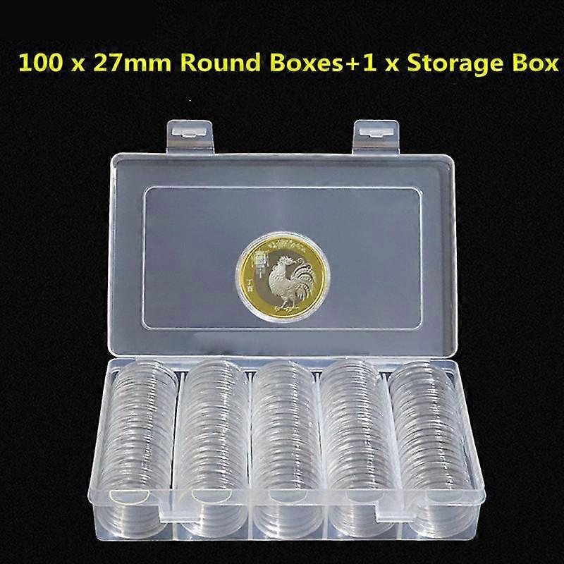 100pcs 27mm Round Cases Coin Storage Capsules Holder Box Container