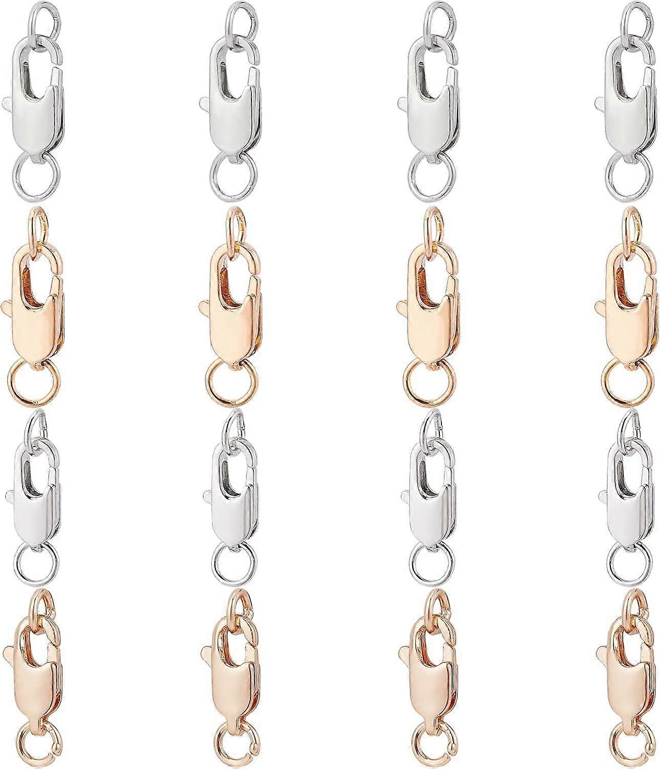 16 Pcs 4 Styles Lobster Claw Clasps with Jump Rings Real Gold Plated Brass Rectangle Lobster Clasp Platinum and Golden Parrot Trigger Clasps Fastener 