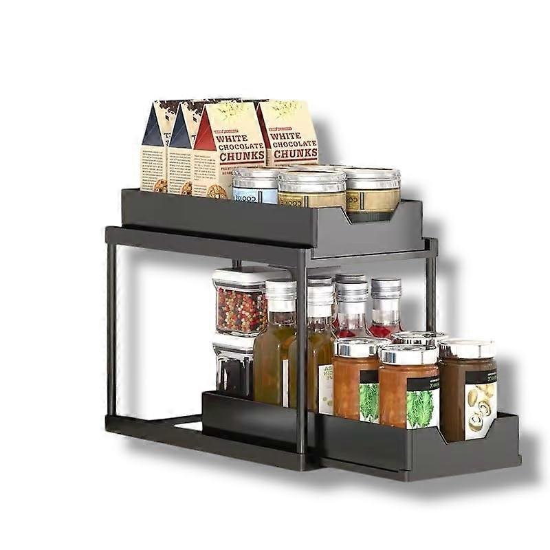 Spice Rack Organizer with DualLevel Storage for Kitchen Countertop, Black and White Shelf