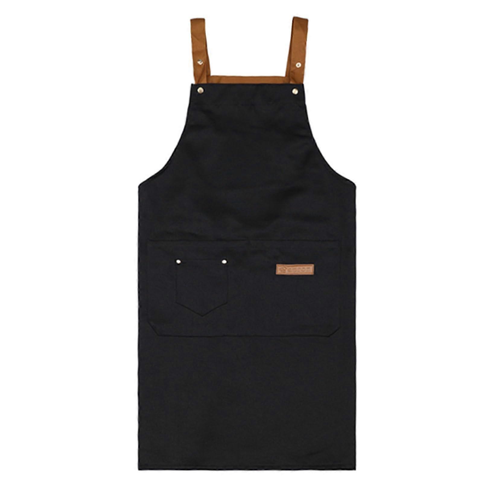 Chef Apron Canvas with Spacious Pockets Adjustable HBack Strap SplashResistant for Kitchen Garden Restaurant Black