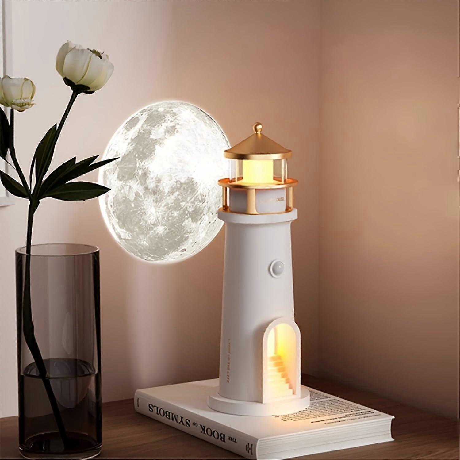 Galaxy Projector Moon Lamp with Motion Sensor, USB Rechargeable Lighthouse Night Light for Bedroom
