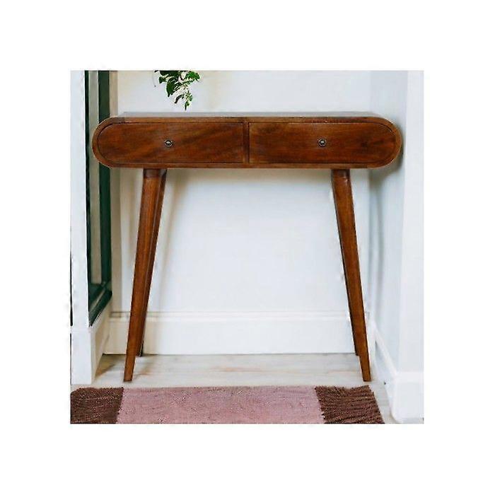 Solid Wood Chestnut London Console Table, 2 Drawers, Dark Brown