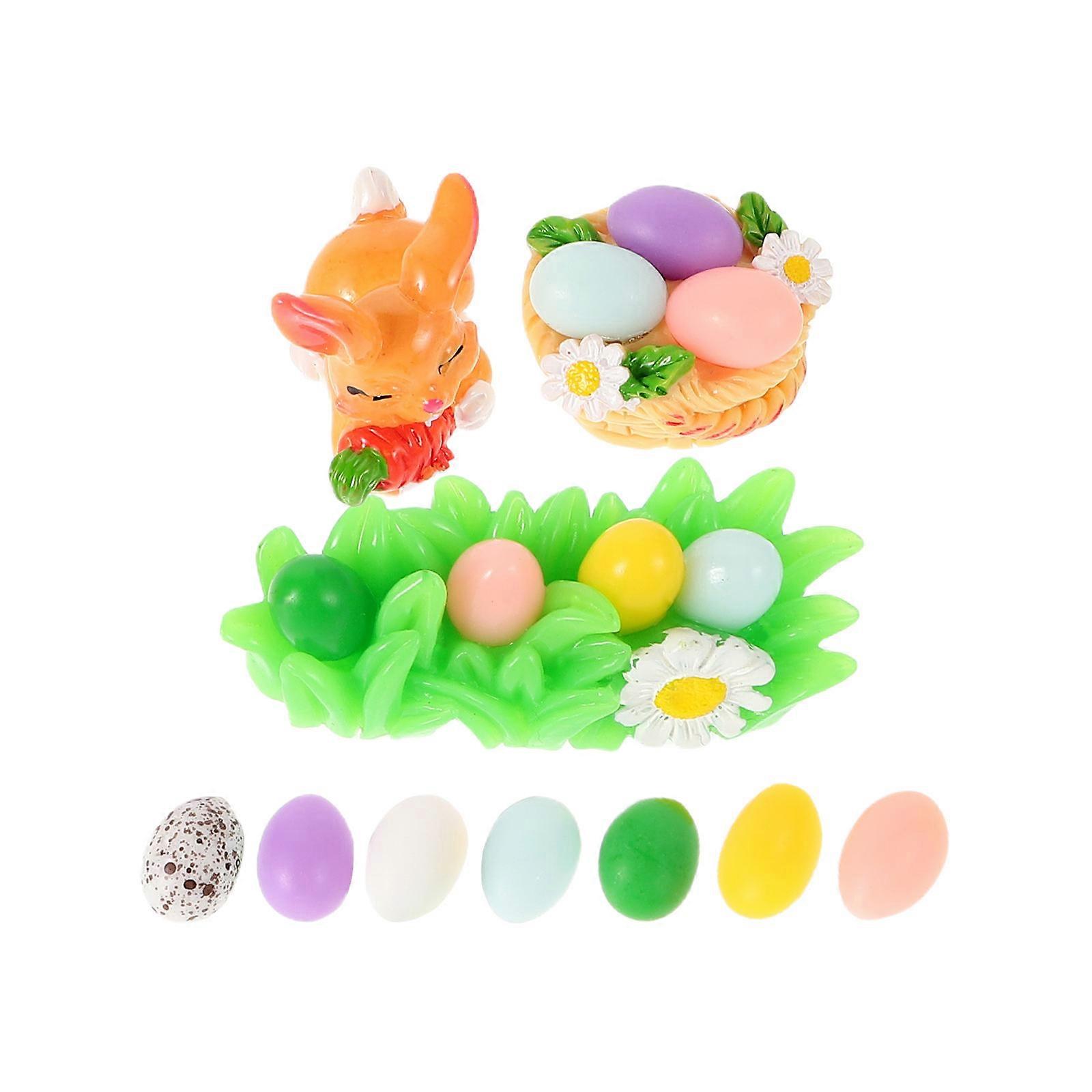 Easter Tabletop Decoration Resin Miniatures for Decor 10Pcs Rabbit Egg