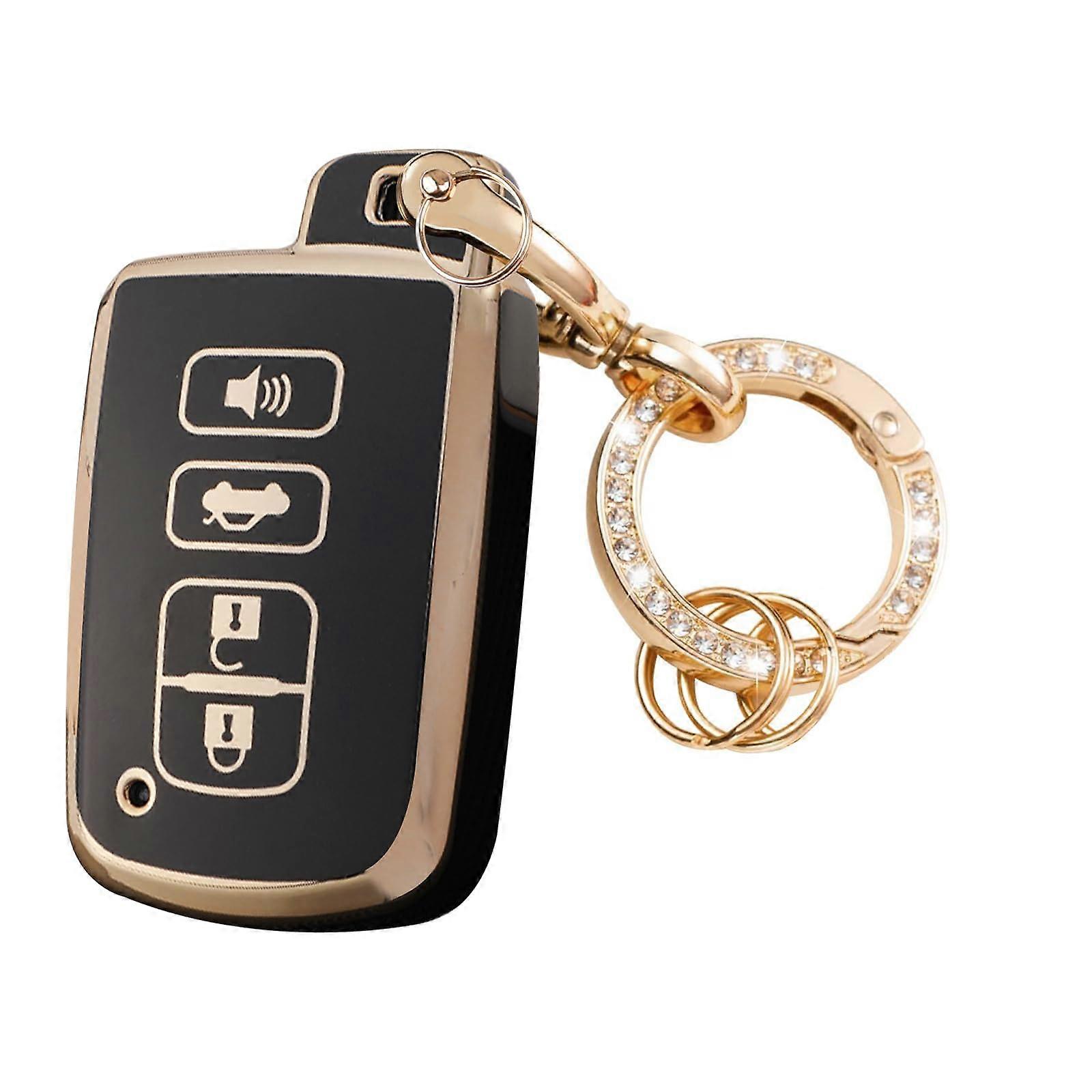Key Fob Cover with AntiLost Keychain, TPU Case for Toyota Highlander Camry Corolla RAV4 Sequoia Black