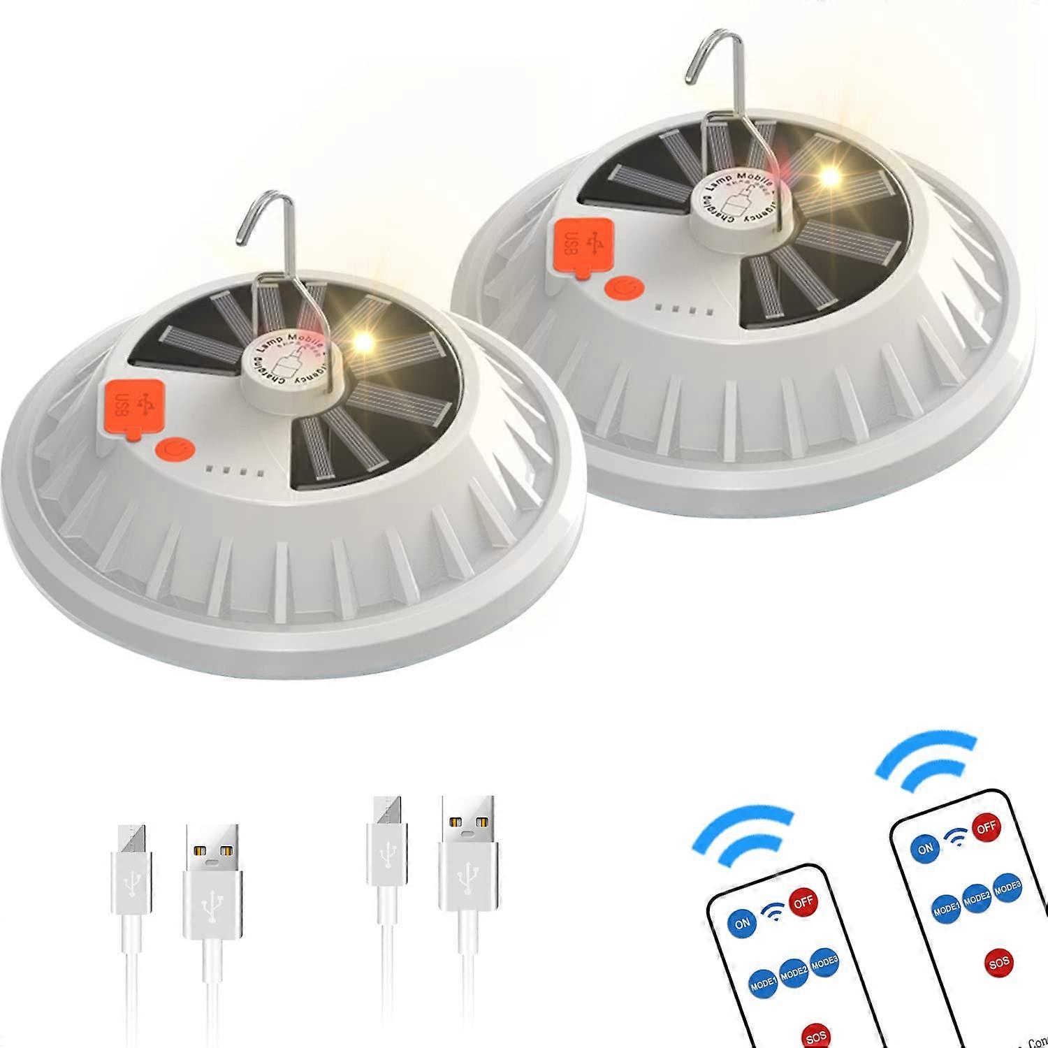 Solar Camping Lantern 2Pack with USB and Solar Charging, IP67 Waterproof LED for Outdoor and Emergency