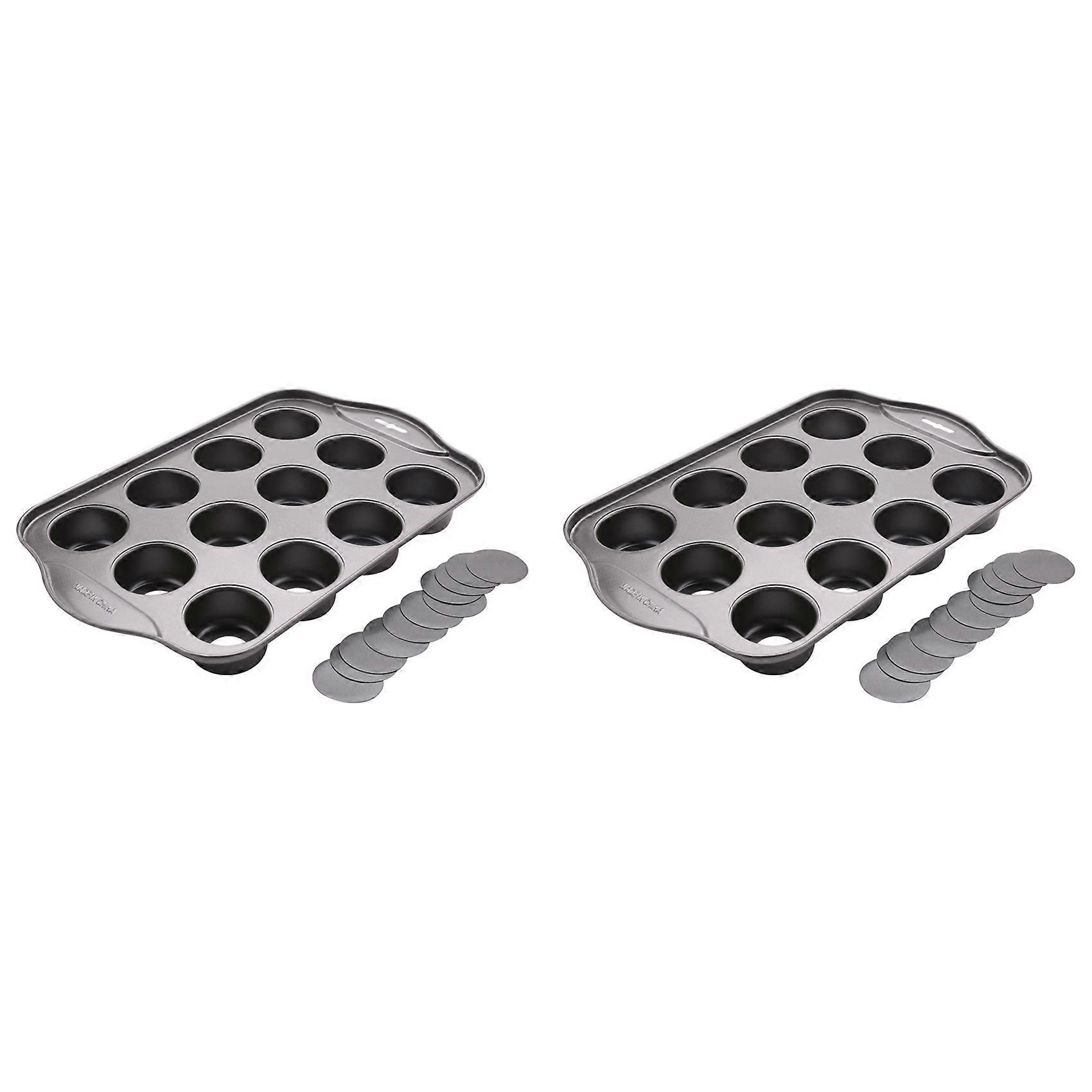 2X 12 Cavity Mini Cheesecake Pan with 24 Pieces Removable Bottom