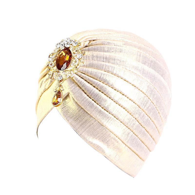 Nouveau strass m��tallique Turban casquette pour femmes pliss�� ��lastique t��te enveloppement ��l��gant Ramadan foulard Bonnet chimio casquette c