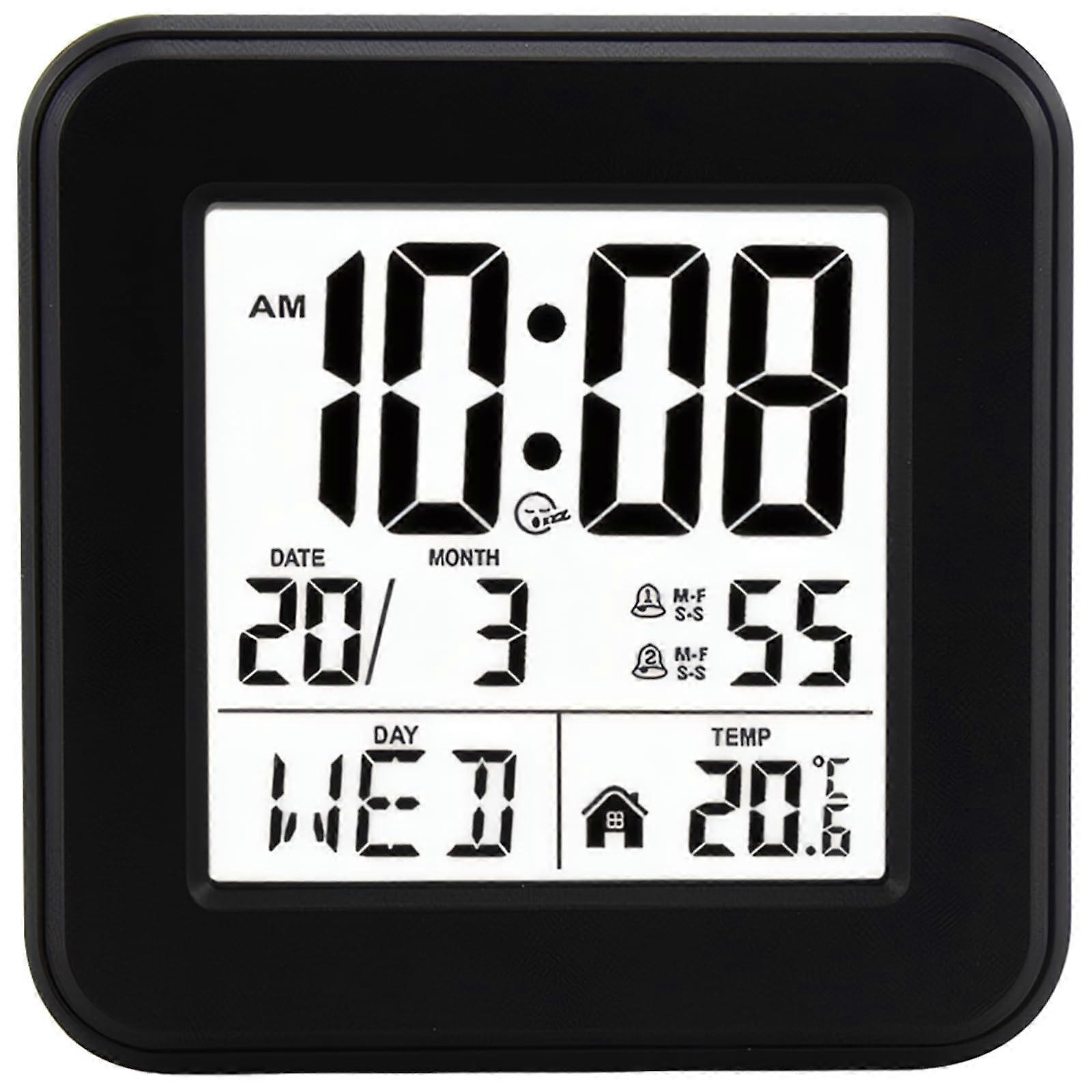 Digital Alarm Clock with Large Display Temperature Date Snooze and Compact Travel Design Black