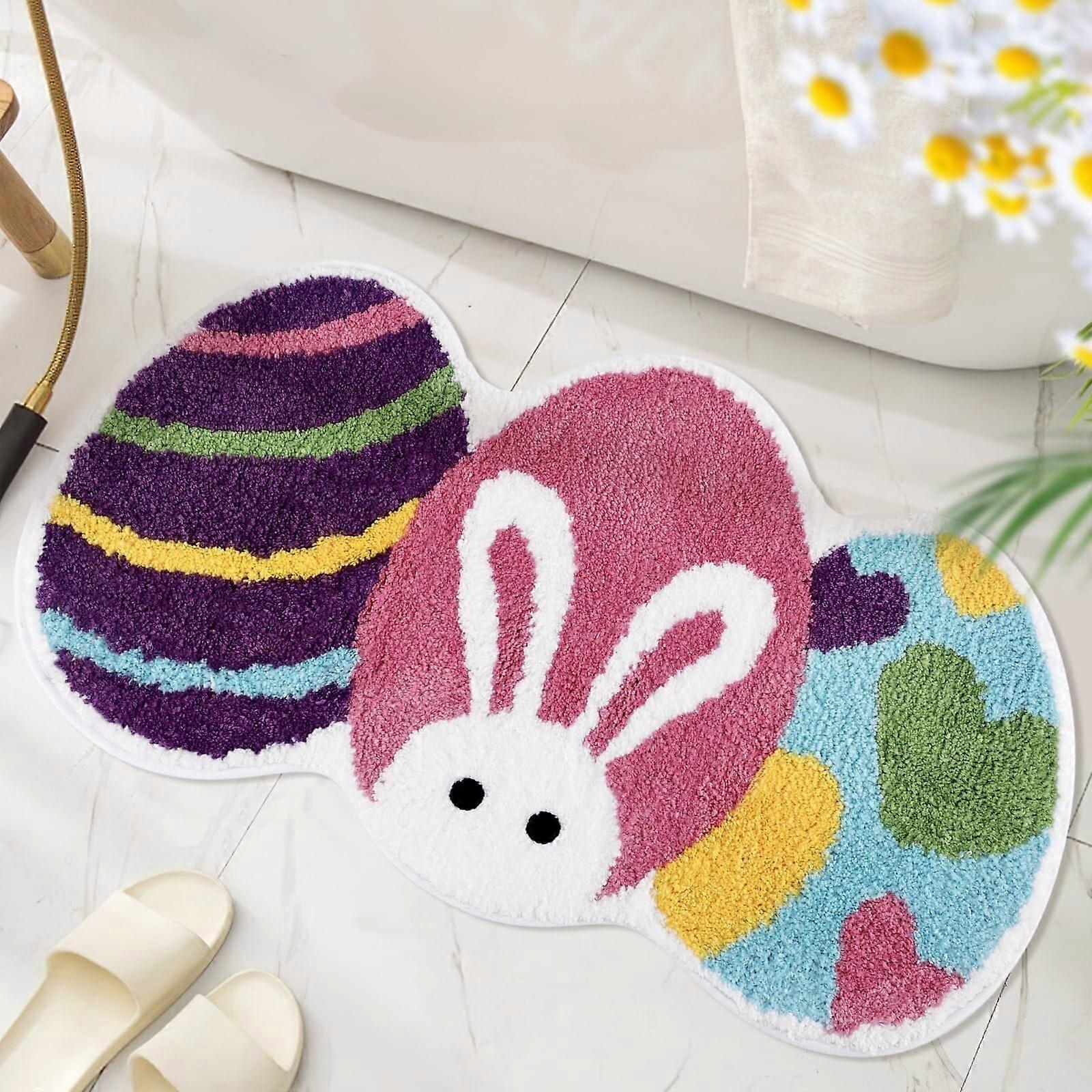 Easter Bunny Rug with Festive Design, Plush Microfiber, NonSlip Bath Mat 50x80cm for Spring Decor