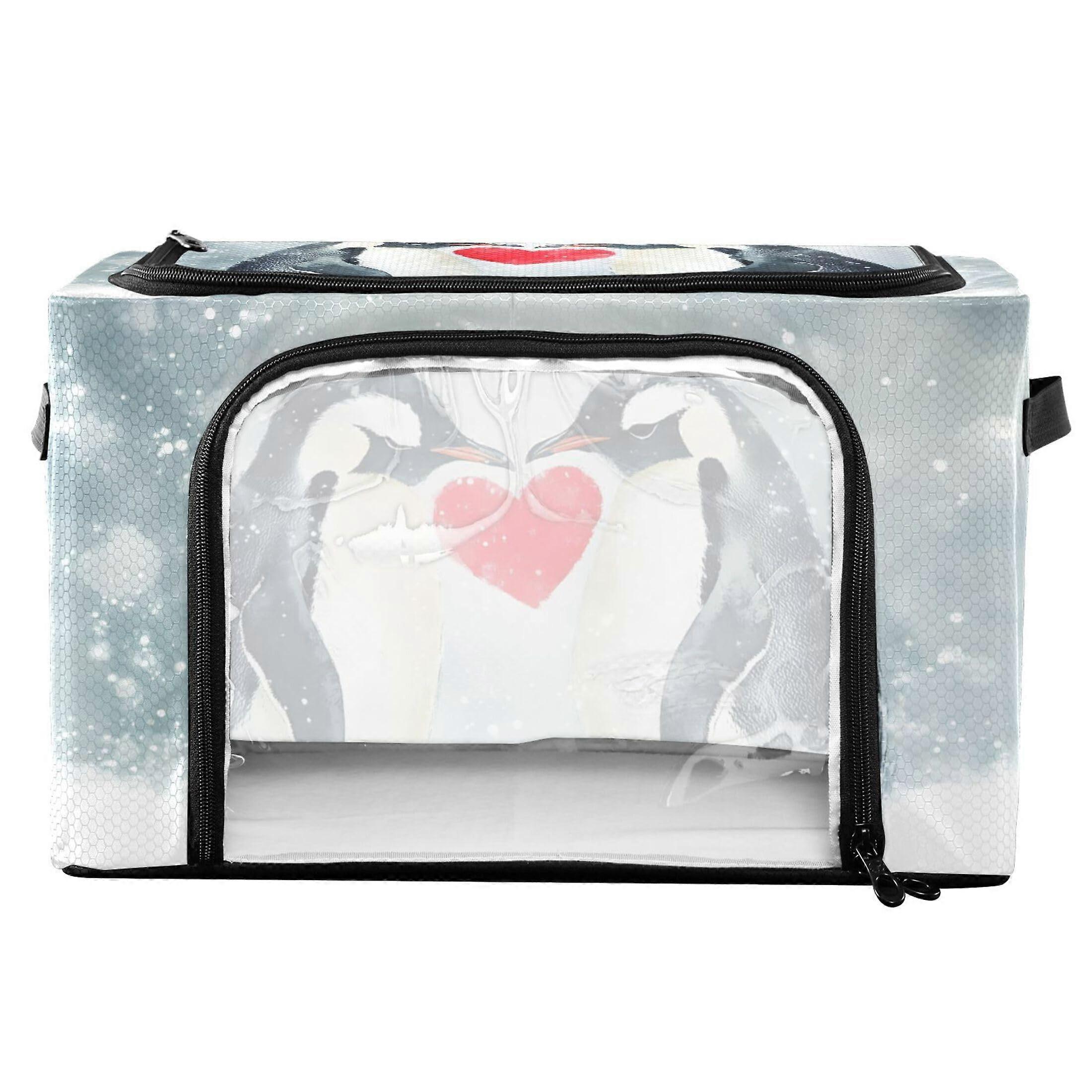30L Foldable Clothes Storage Box with Metal Frame, Clear Window and Handles for Seasonal Clothing