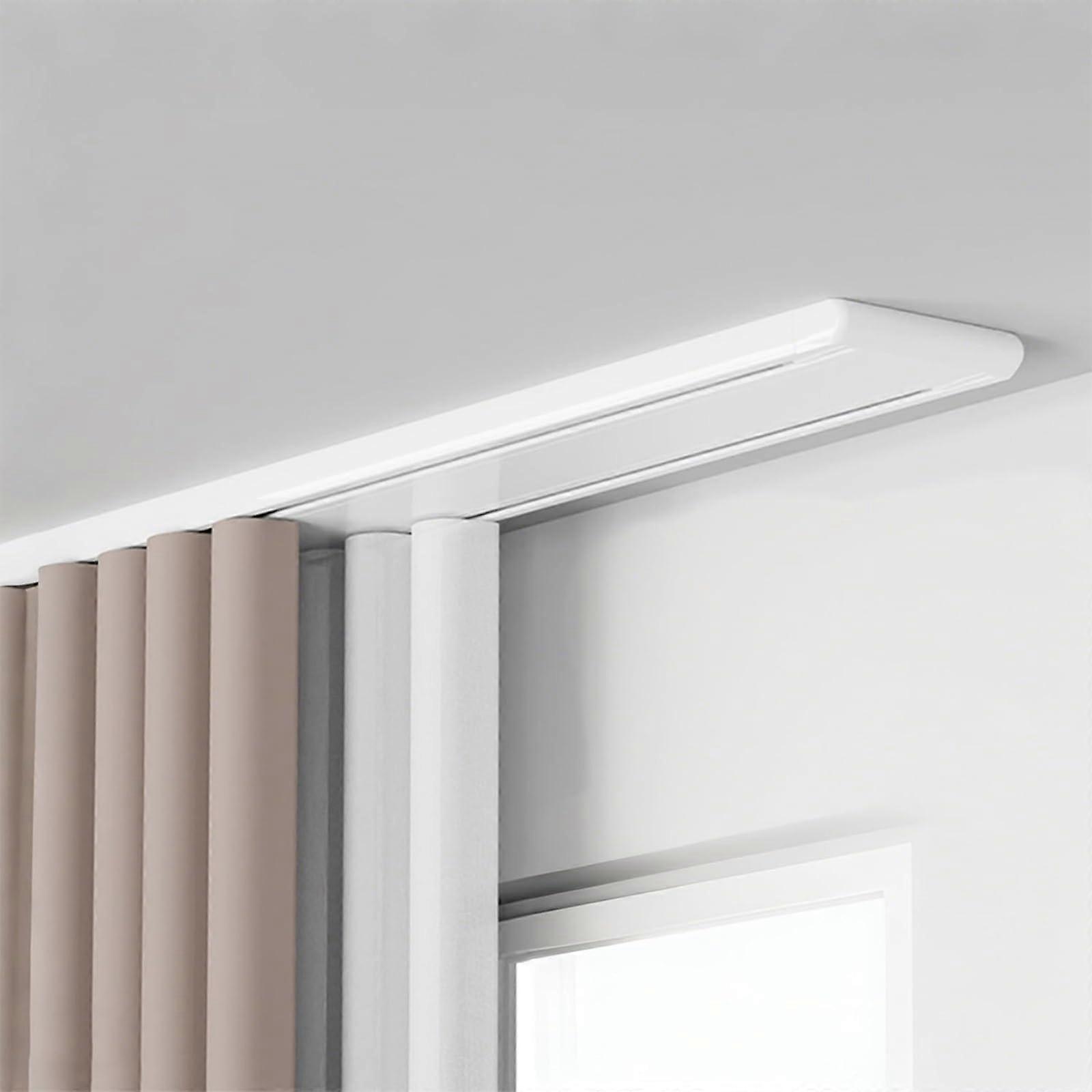 Heavy Duty Double Row Curtain Track 4.4m White Aluminum Ceiling Rail with Silent Smooth Rollers for Room Divider and Privacy Spaces