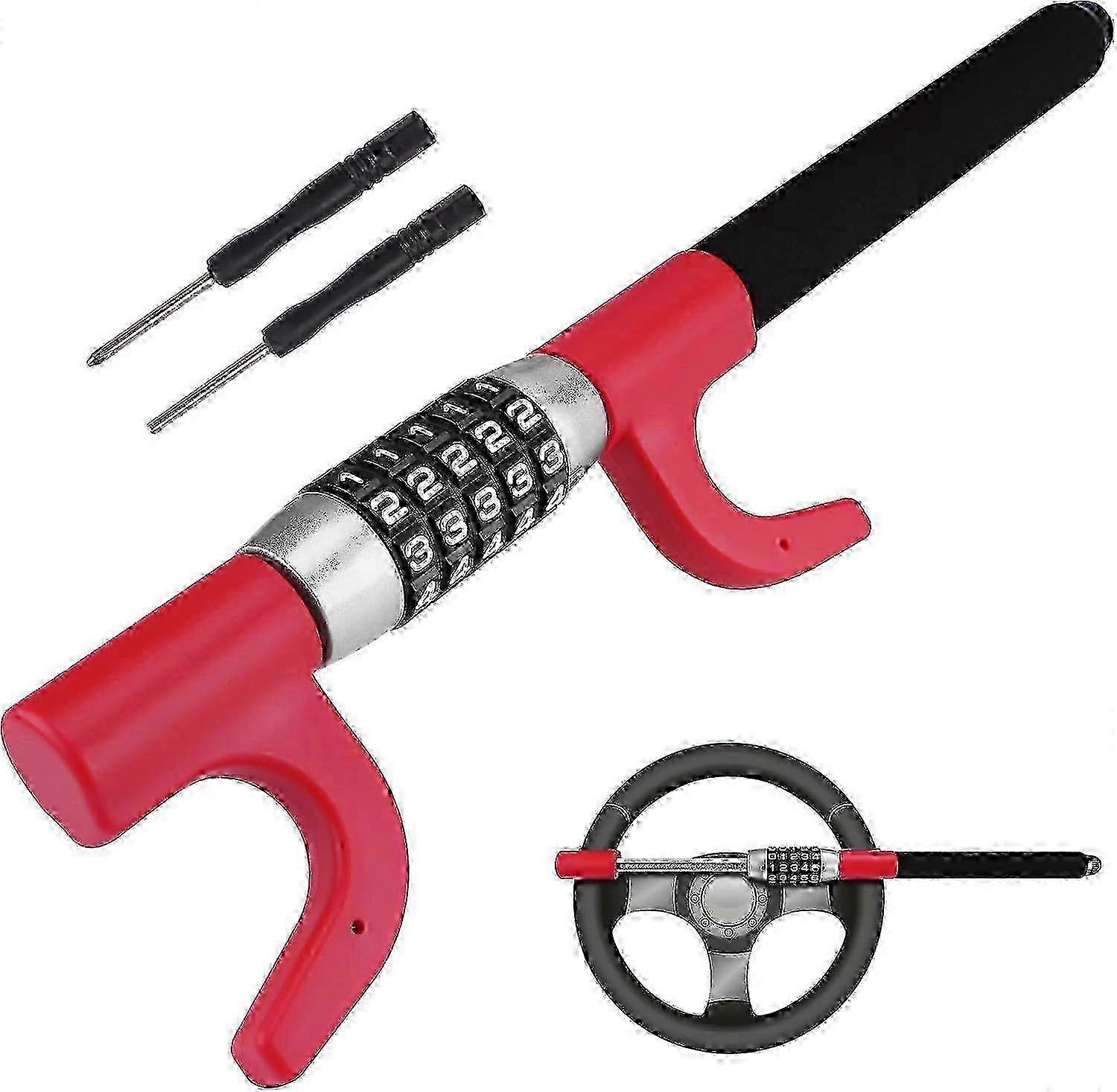 Car Lock Anti-Theft Keyless Retractable Password 5 Code Combination Lock, Heavy Duty Universal (Red)