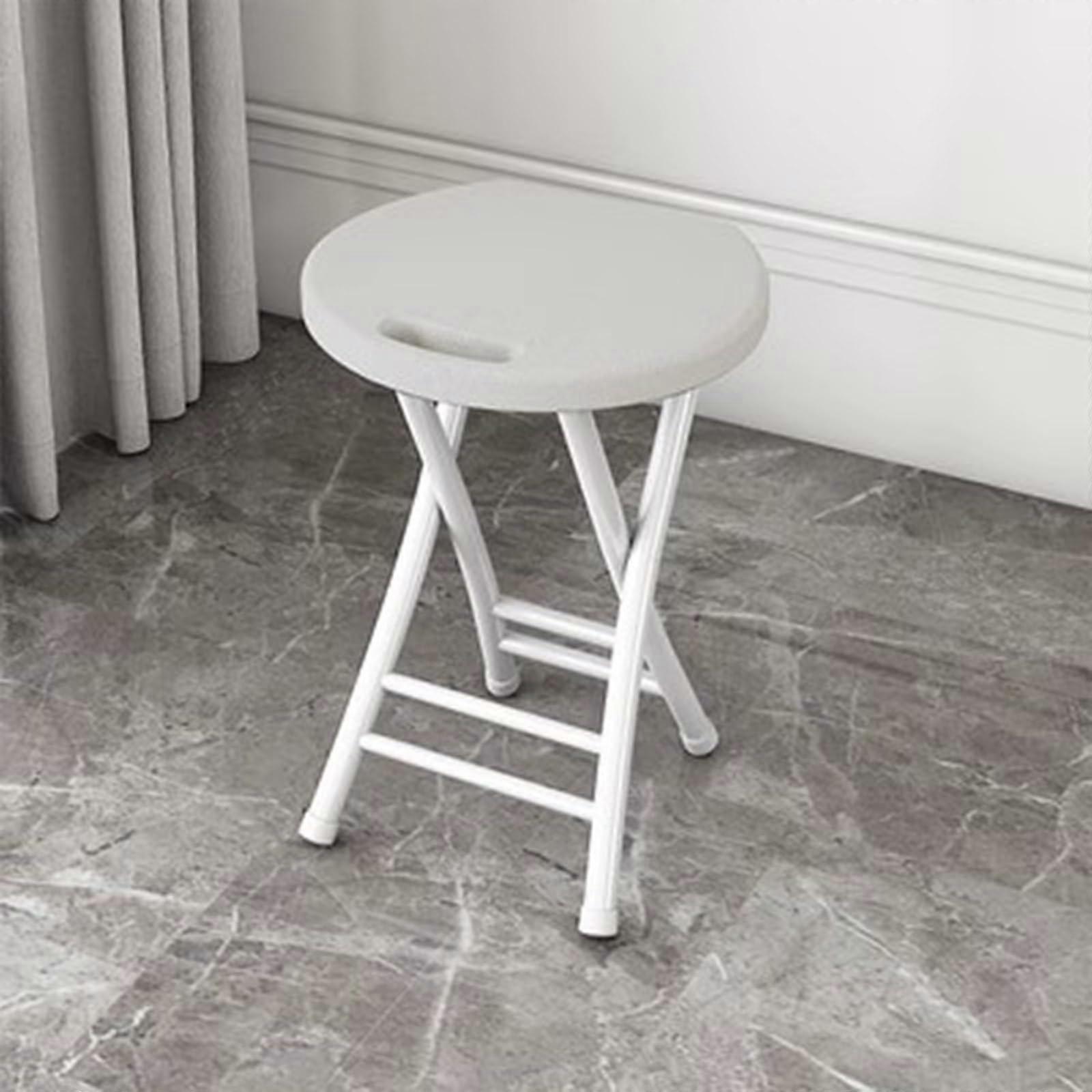 White Folding Stool for Adults Heavy Duty Portable Plastic Chair with AntiSlip Pads Durable Frame