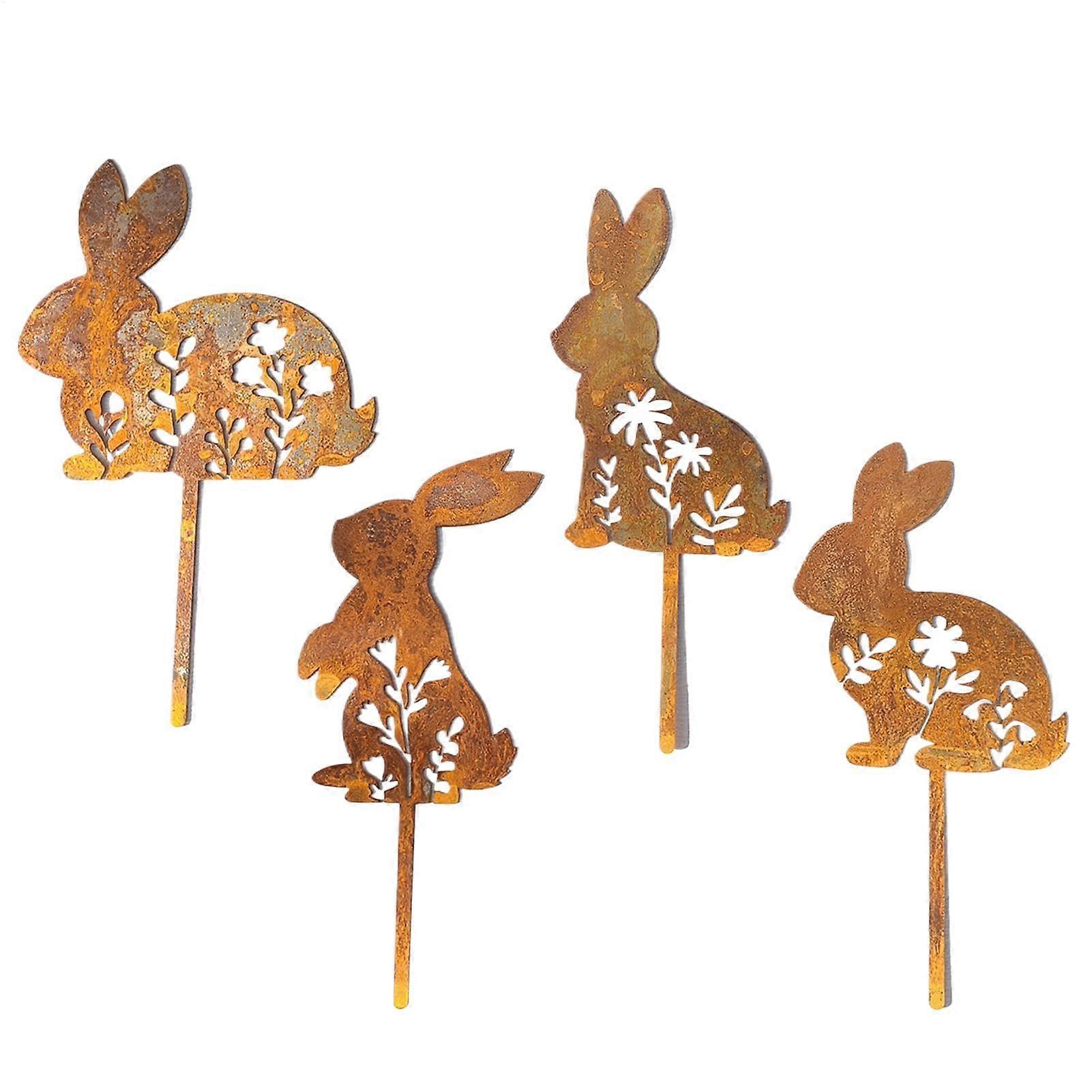 Rabbit Garden Stake Wrought Iron Bunny Outdoor Yard Decor for Spring Easter Flower Pot Insert