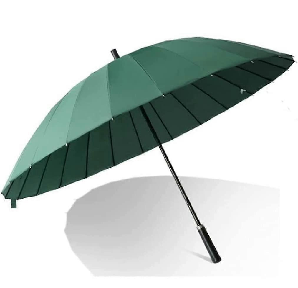 Large Windproof Golf Umbrella with Leather Handle, Automatic Open Vented Canopy, Green 75cm