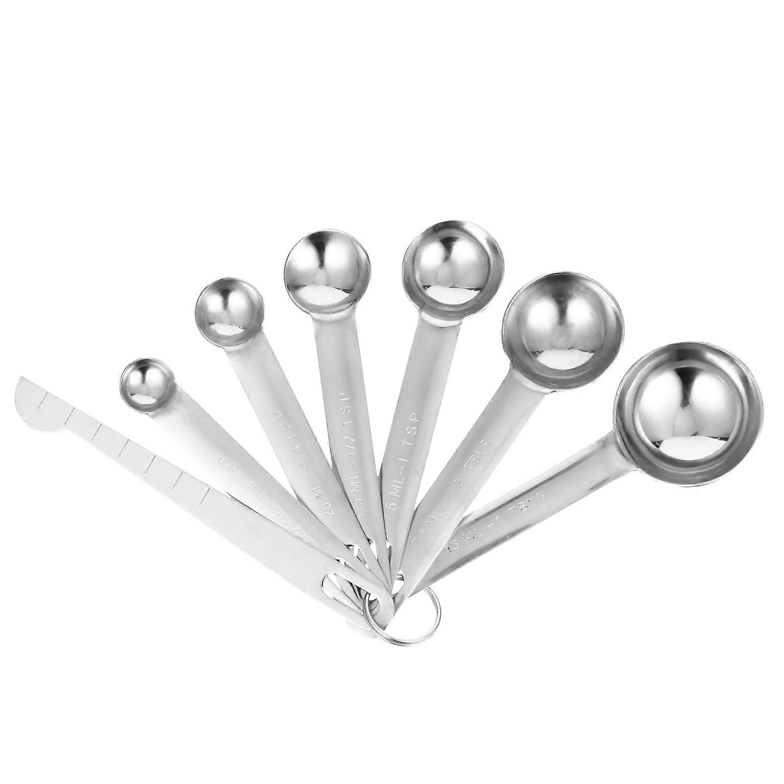 Silver Stainless Steel Measuring Spoons for Kitchen Bakeware 7Pcs Set