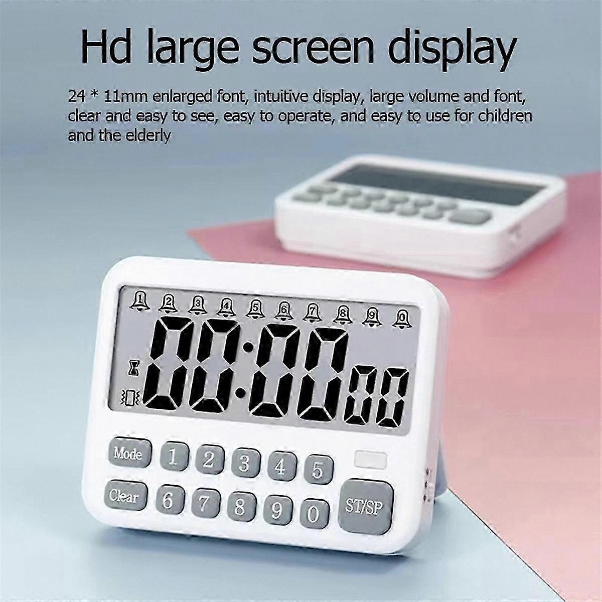 Magnetic Kitchen Timer with 10 Alarms, 99-Hour Countdown, Mute/Vibration Function, Table Clock