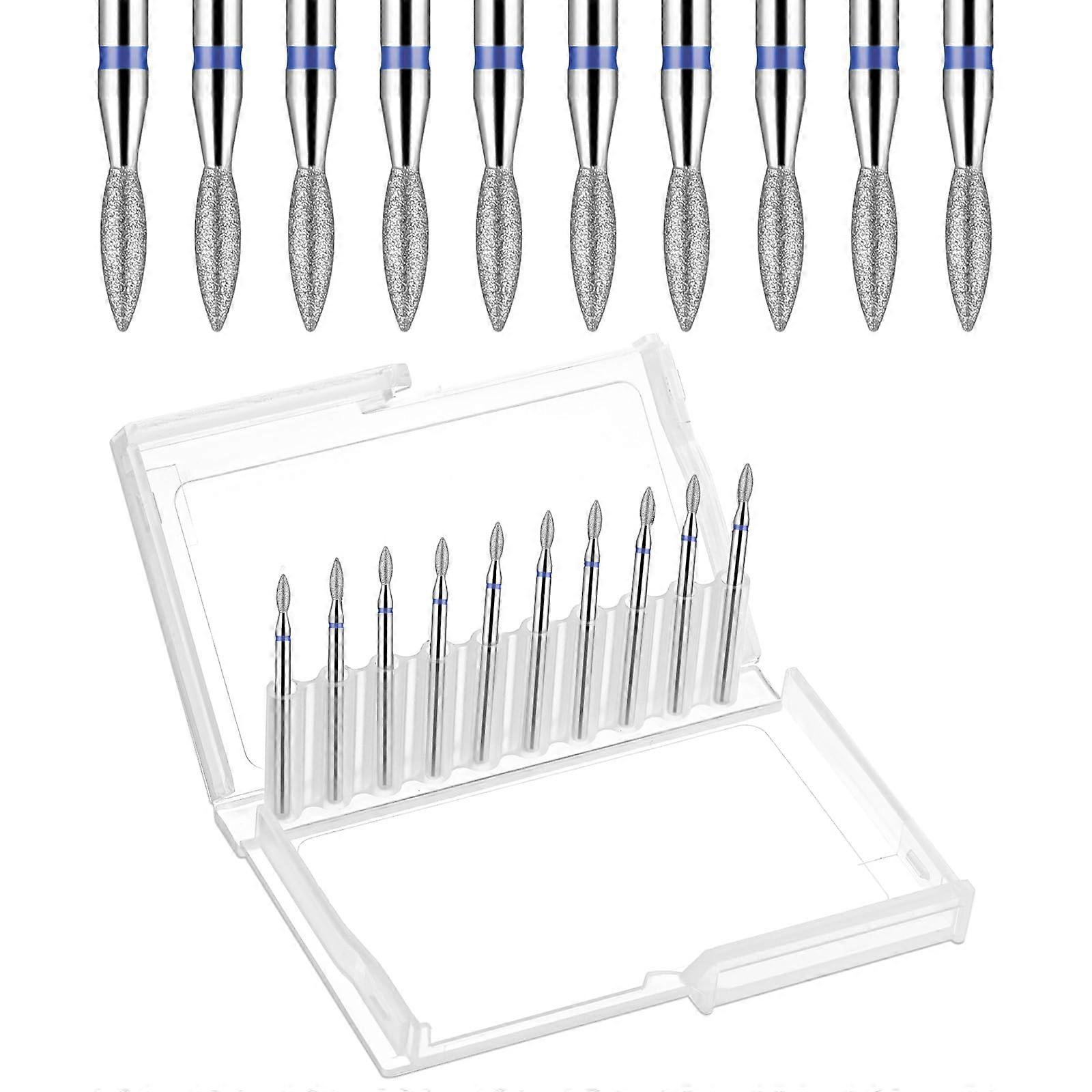 10PCS Diamond Flame Cuticle Drill Bits Set, 3/32 Inch Nail Bits for Precise Cuticle Removal with Storage Case