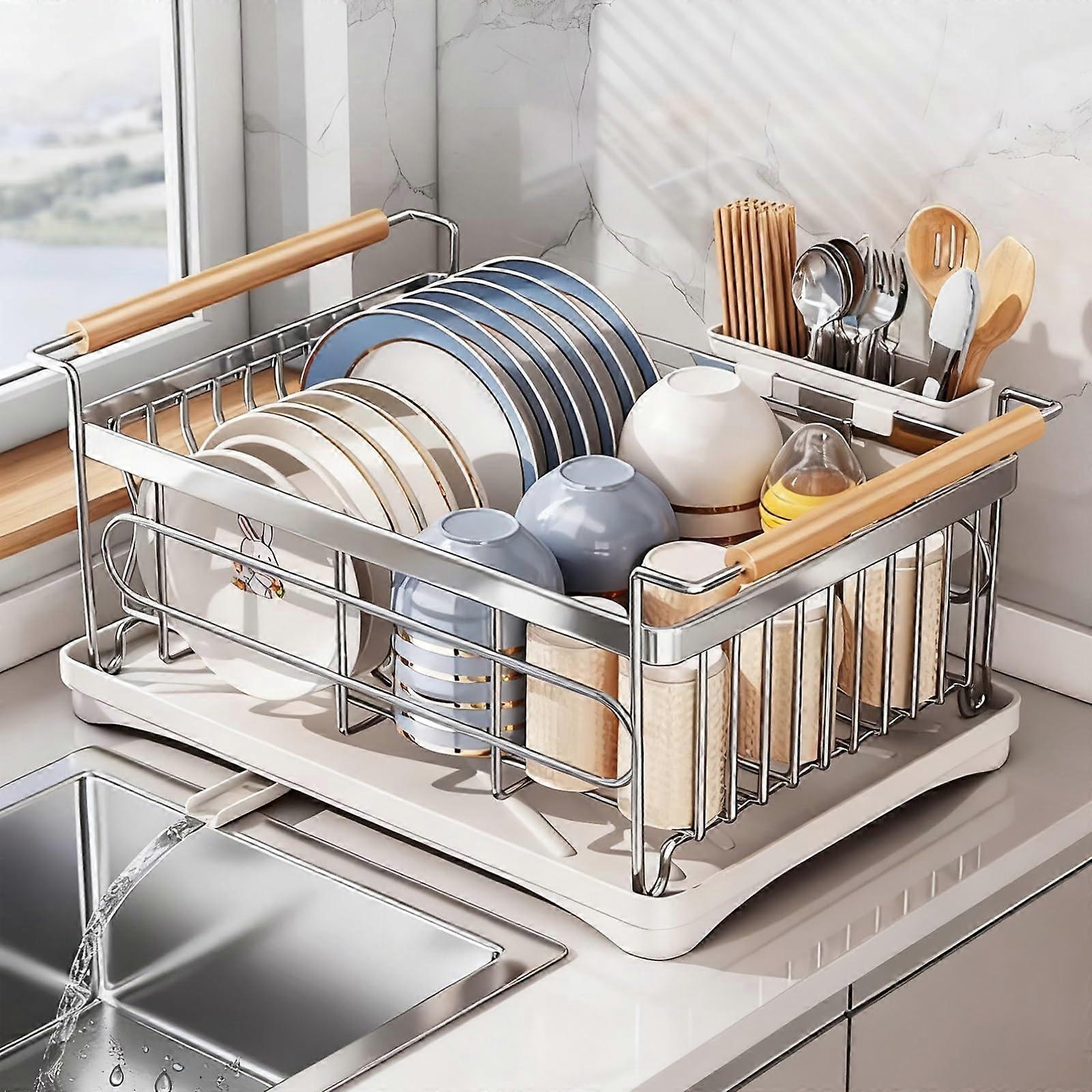 Extra Large Stainless Steel Dish Drying Rack with Utensil Holder, Rustproof and Rapid Drainage