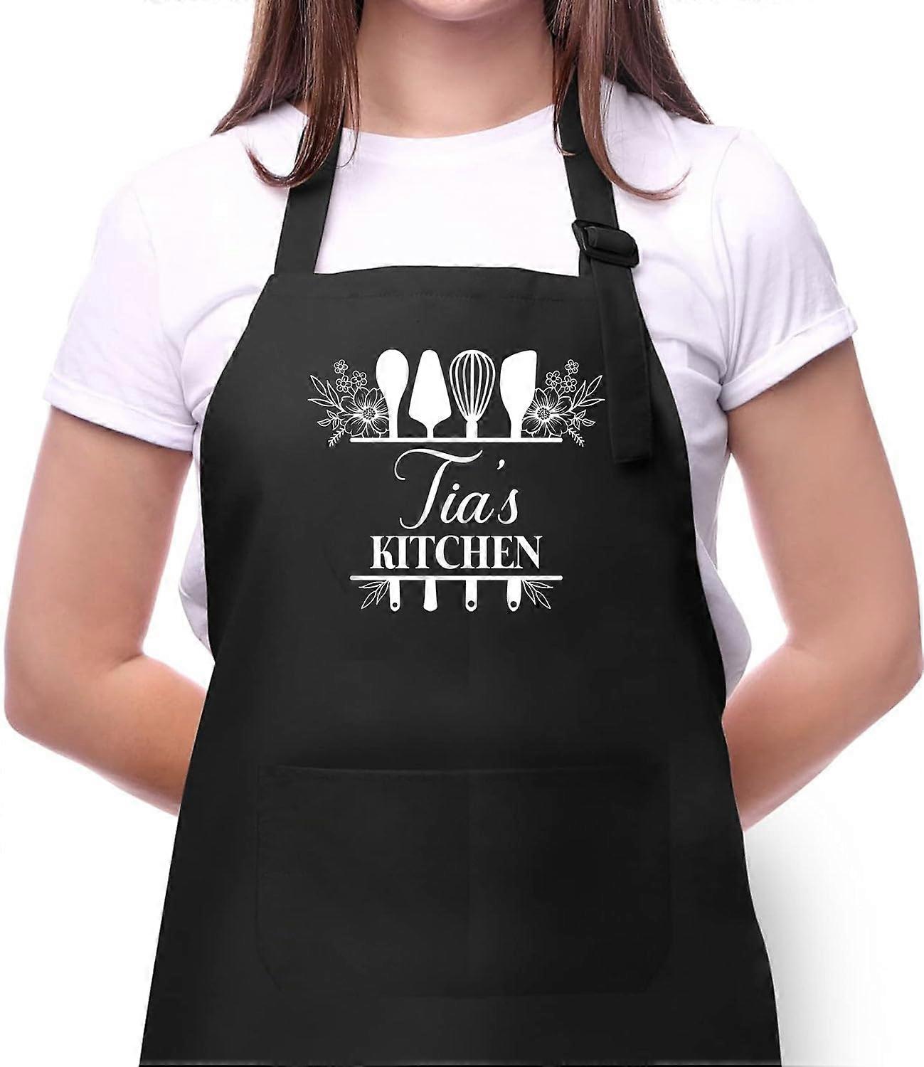 Funny Cotton Kitchen Apron with Three Pockets, Full Coverage Chef Apron Gift for Mom, Black