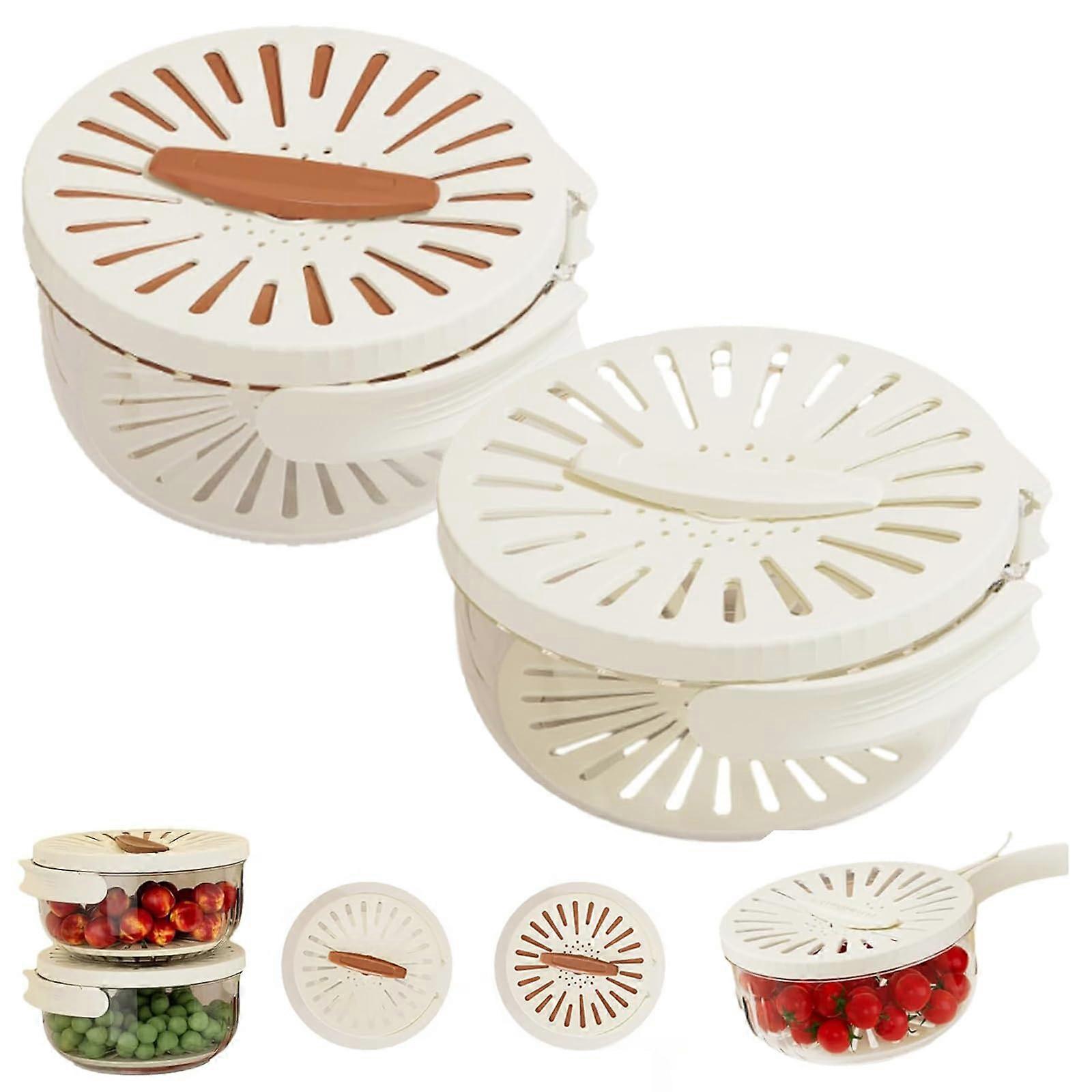 2in1 Kitchen Strainer Basket with Rotating Lid, Stackable Vegetable Washing and Storage Container