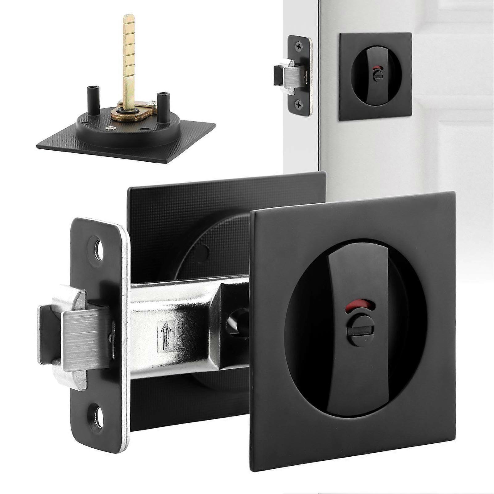 Matte Black Sliding and Pocket Door Privacy Lock Set,  Security Double Hook, 1 Pack