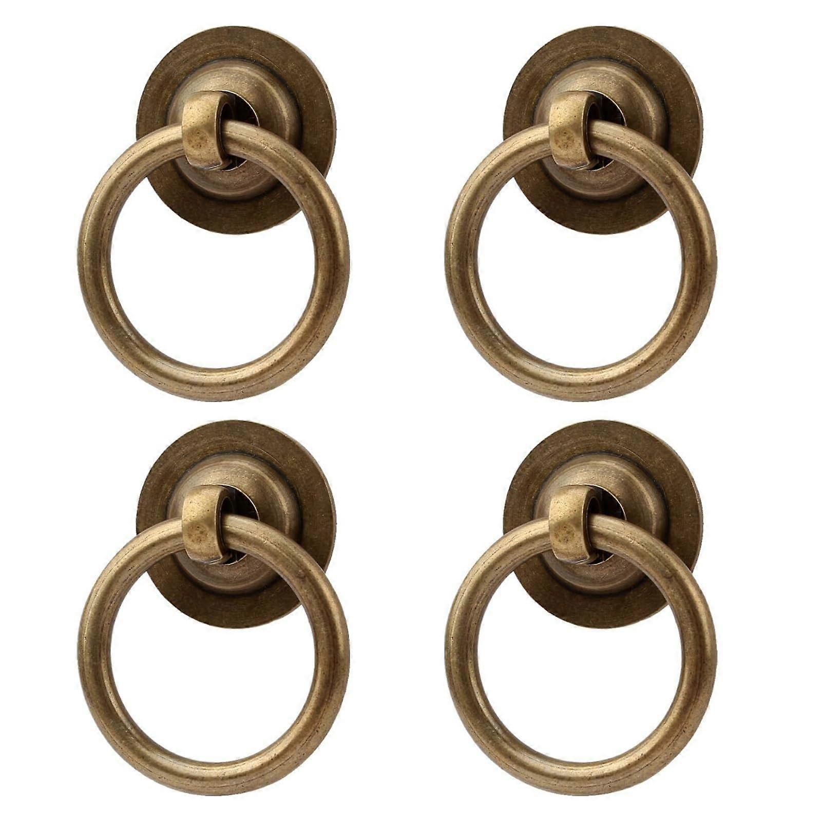 Solid Brass Cabinet Pulls Gold Ring Drawer Handles Antique Brass Kitchen Hardware Set of 4
