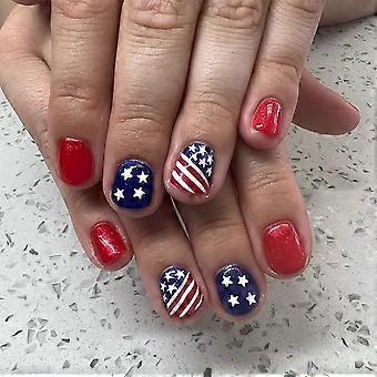 Short Square Press On Nails with Glue American Flag Design for 4th of July Reusable Acrylic Kit