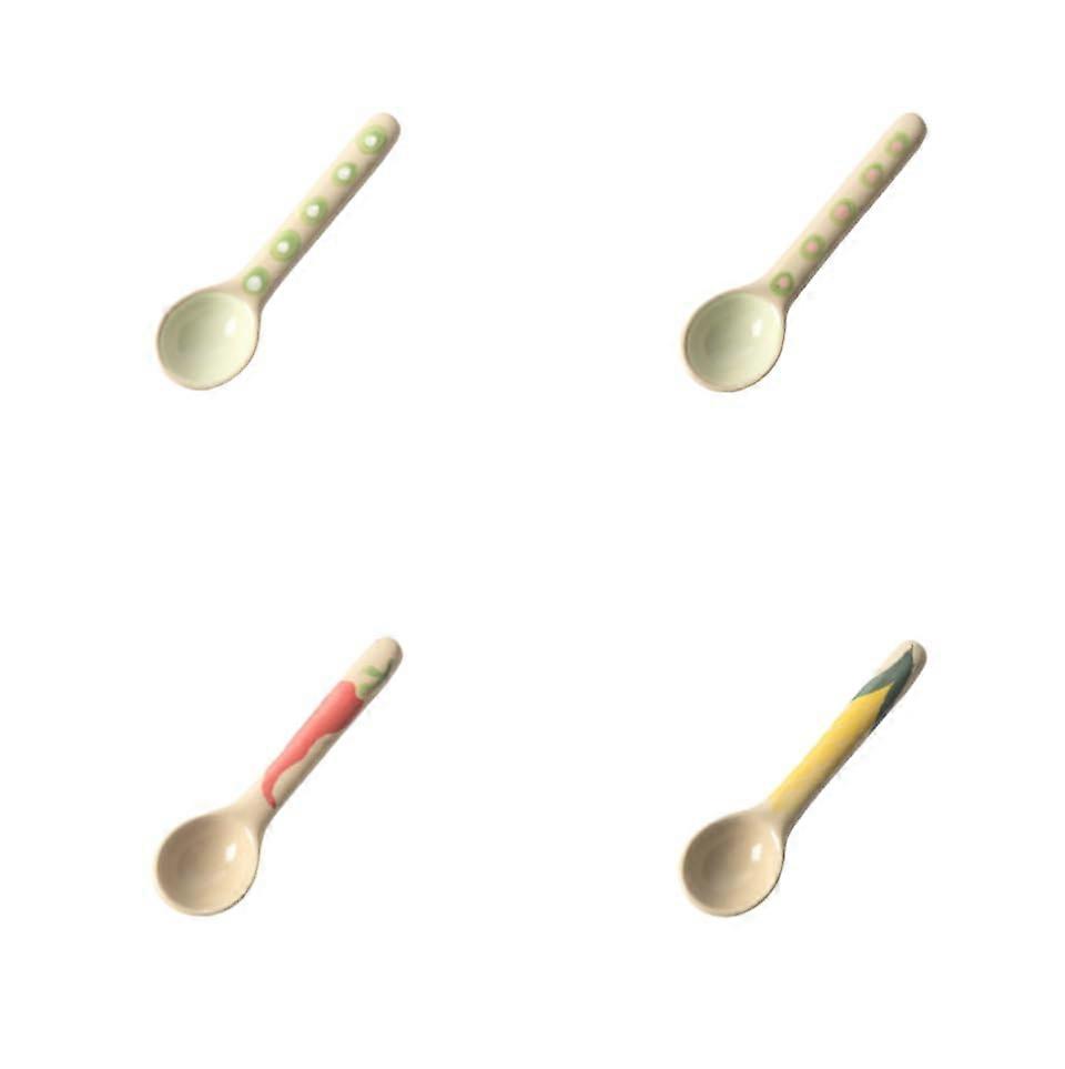 HandPainted Ceramic Coffee Spoon Set with Long Handle, Floral Design, 4pcs MultiColor