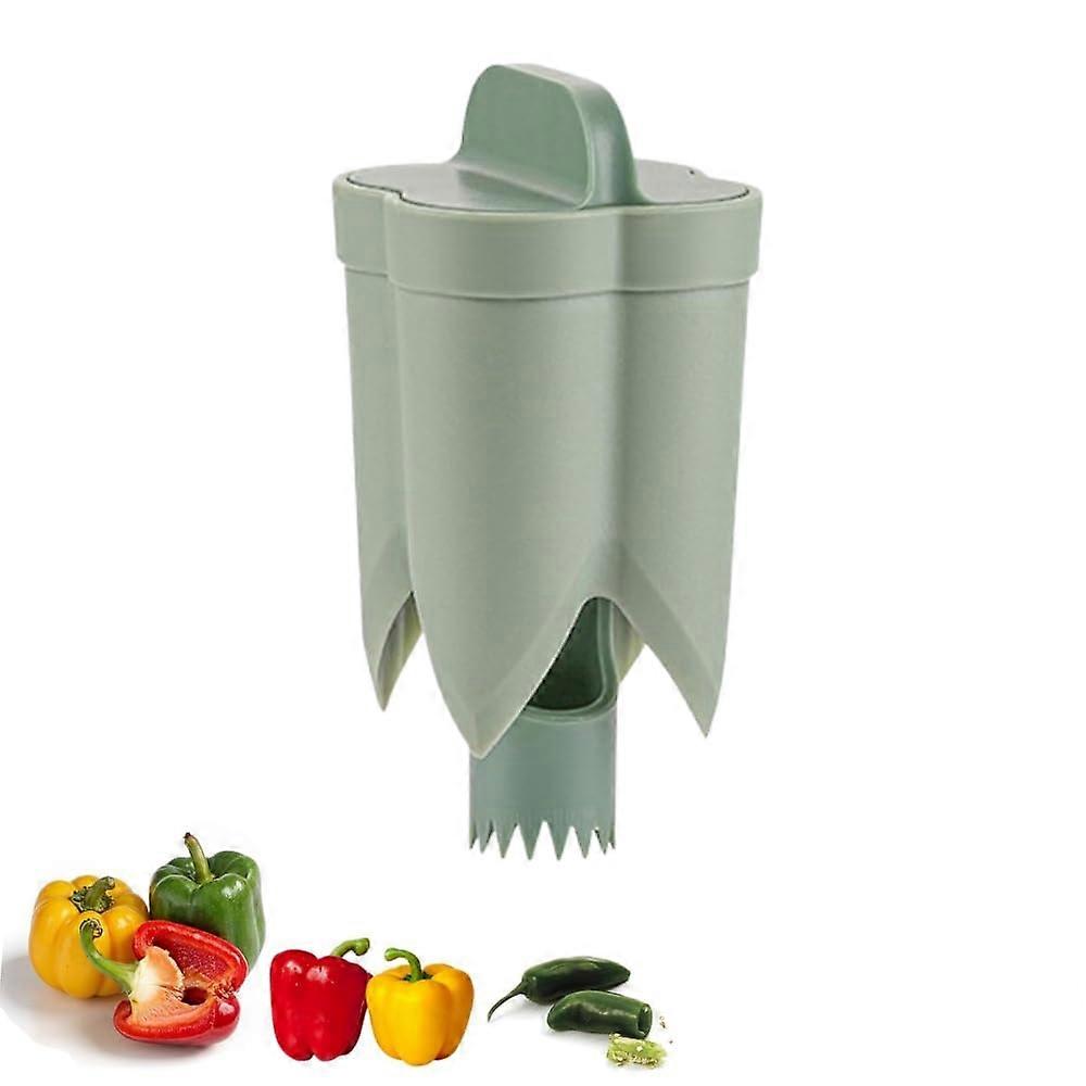 Bell Pepper Corer and Slicer with Sharp Angled Blades, 2in1 Seed Remover Kitchen Tool (Green)