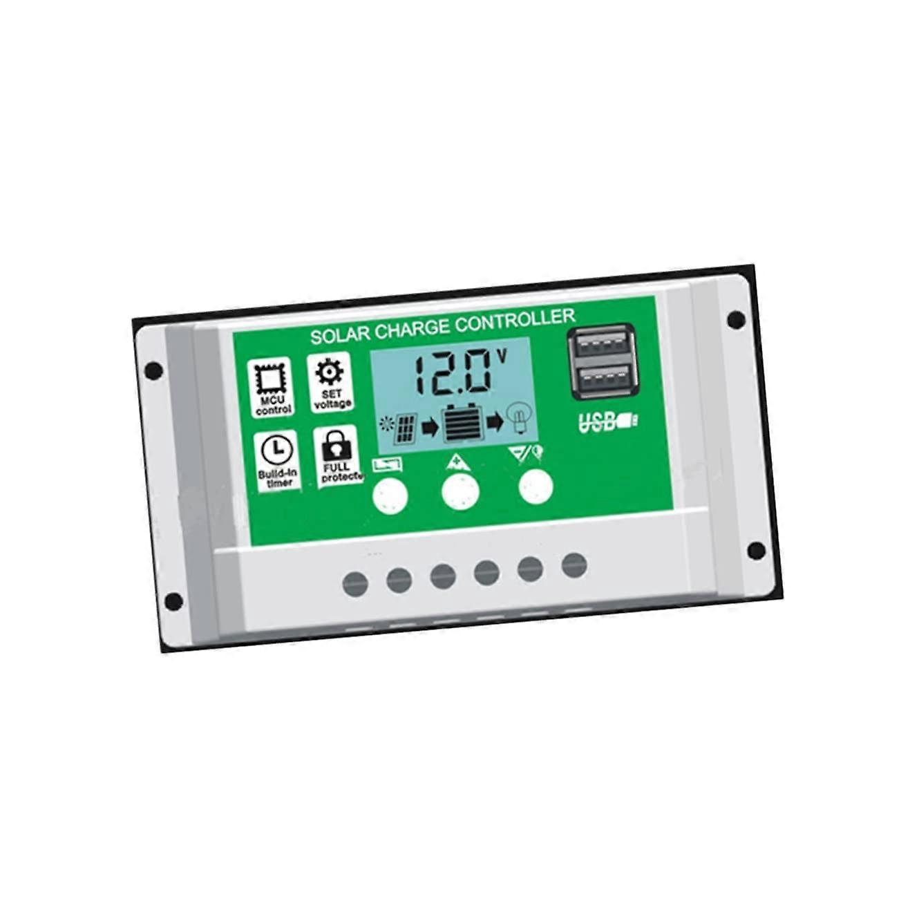 Solar Charge Controller 12V 24V Auto Voltage Detection LCD Display Dual USB for Lithium and Lead Acid
