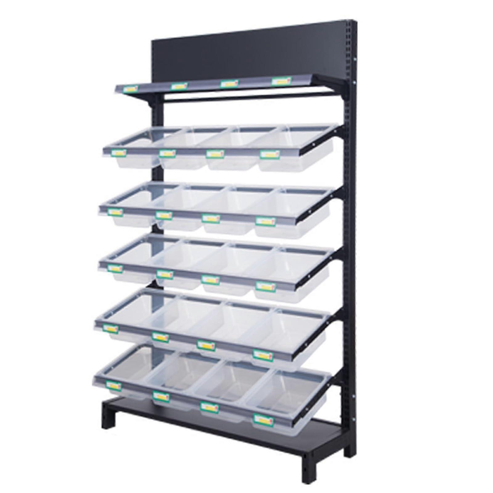 Supermarket Display Rack, Heavy Duty Five Tier Storage Shelf with Boxes for Snacks and Drinks