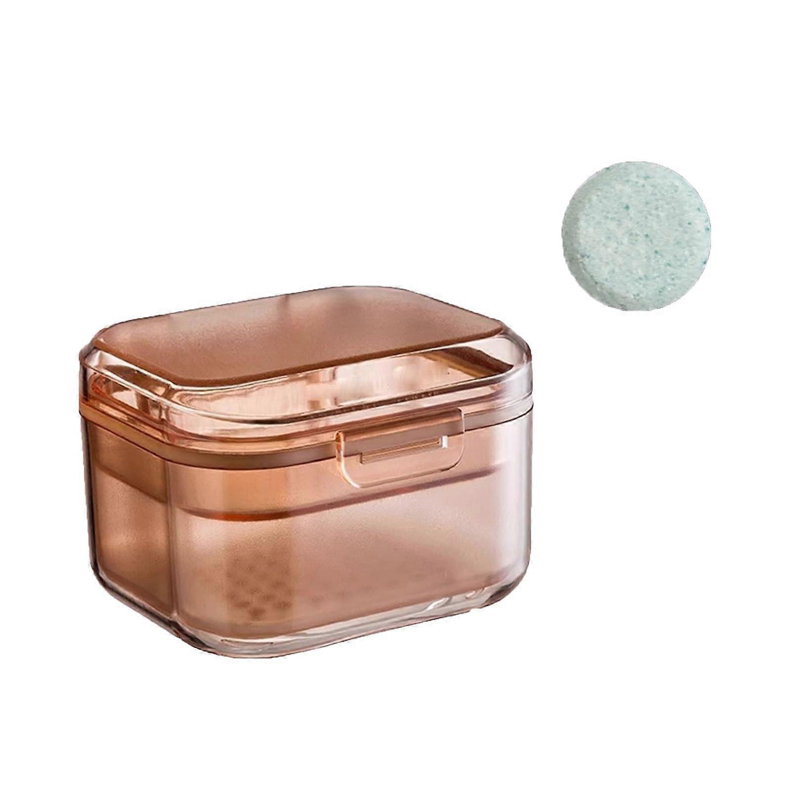 Size B Denture Bath Case with Drain Basket,  Visibility Orange Travel Denture Cup