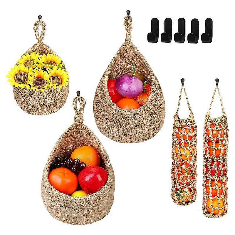 5 Pcs Hanging Kitchen Storage Basket Set, Wall Hanging Fruit Baskets