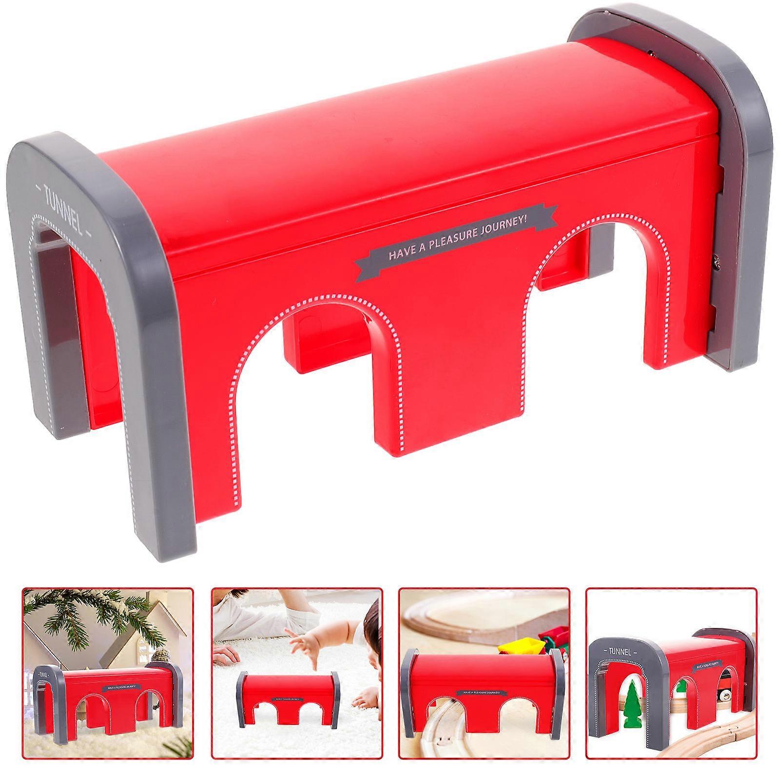 Small Train Track Accessories Decorative Tunnel Model for Kids Red Plastic
