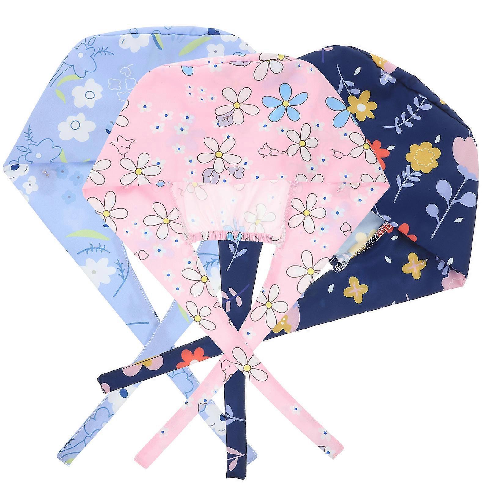 Sanitary Protective Hat Adjustable Bouffant Nurse Cap Dark Blue 3Pcs