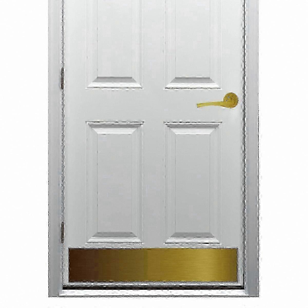 Brushed brass baseboard, 8'x34', self-adhesive door protector.