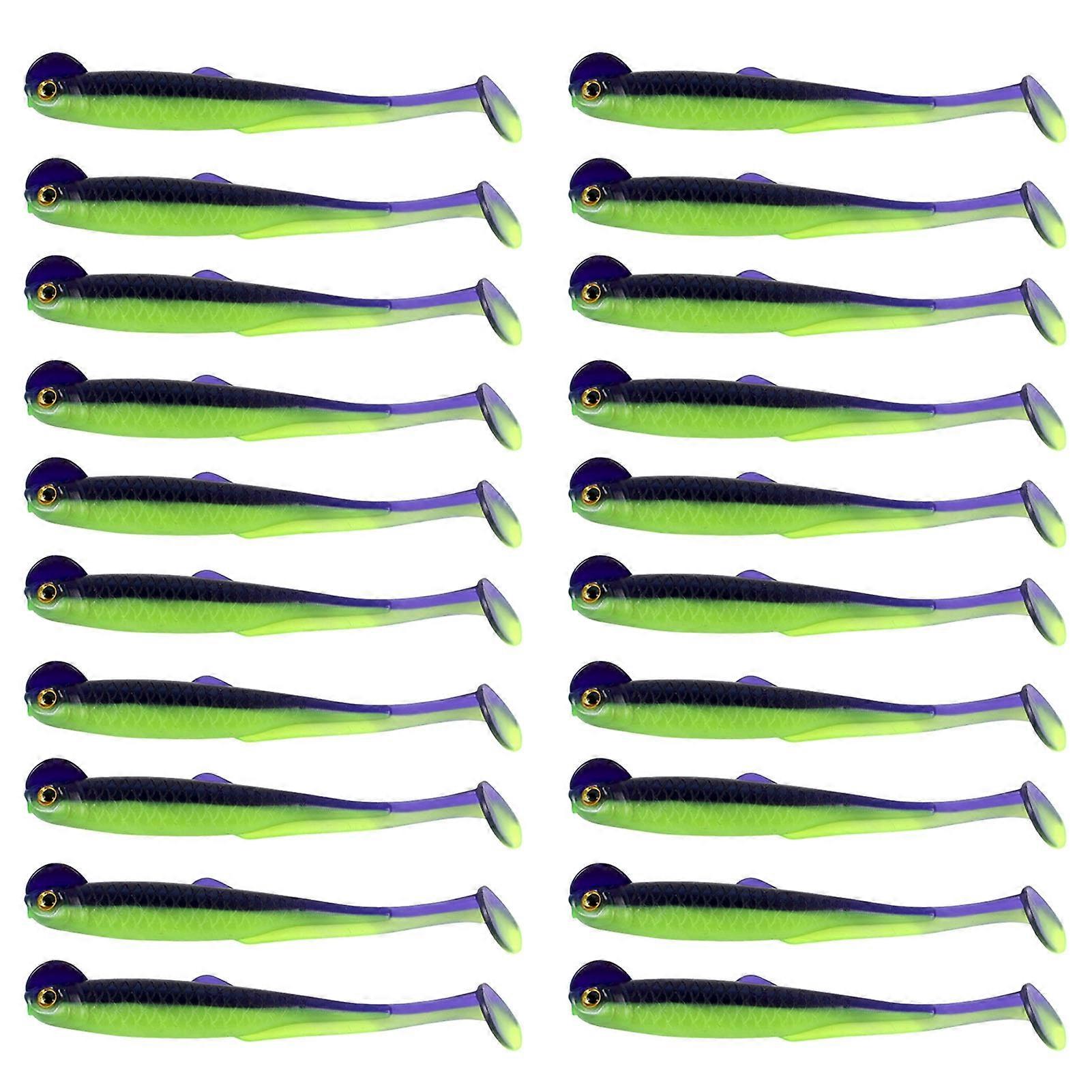 Lot de 20 leurres de pêche – Poissons artificiels 3D avec queue en T – pour jigs texans et hameçons wacky