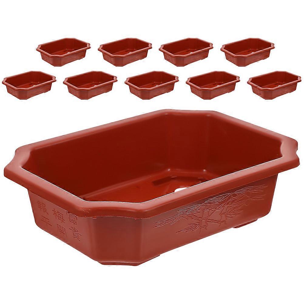 Bonsai Training Pots Rectangular Plastic Growing Pots for Planting 10Pcs Dark Red