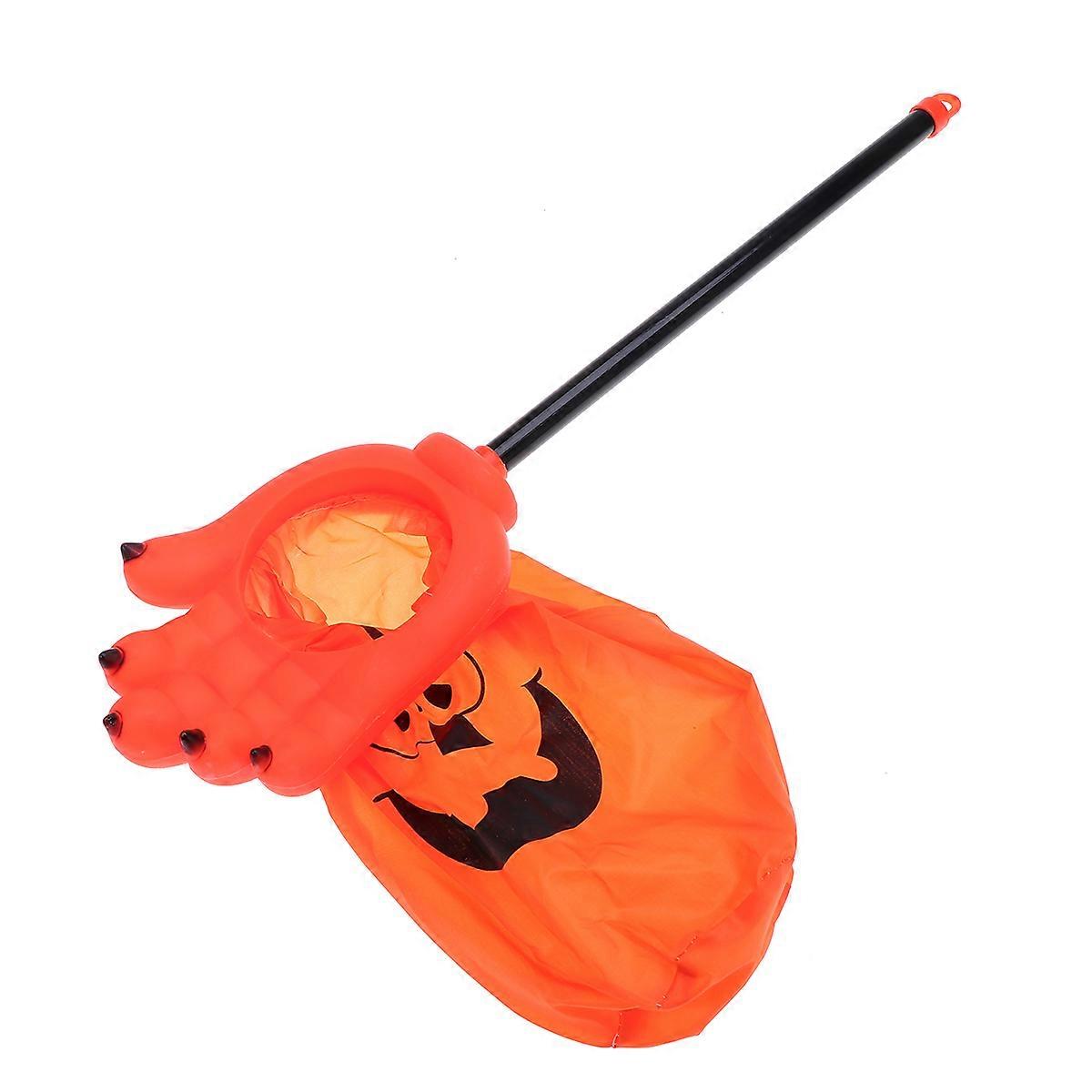 Halloween Candy Bag Long Handle Ghost Hand Pattern For Kids Storage Orange 1Pack Practical