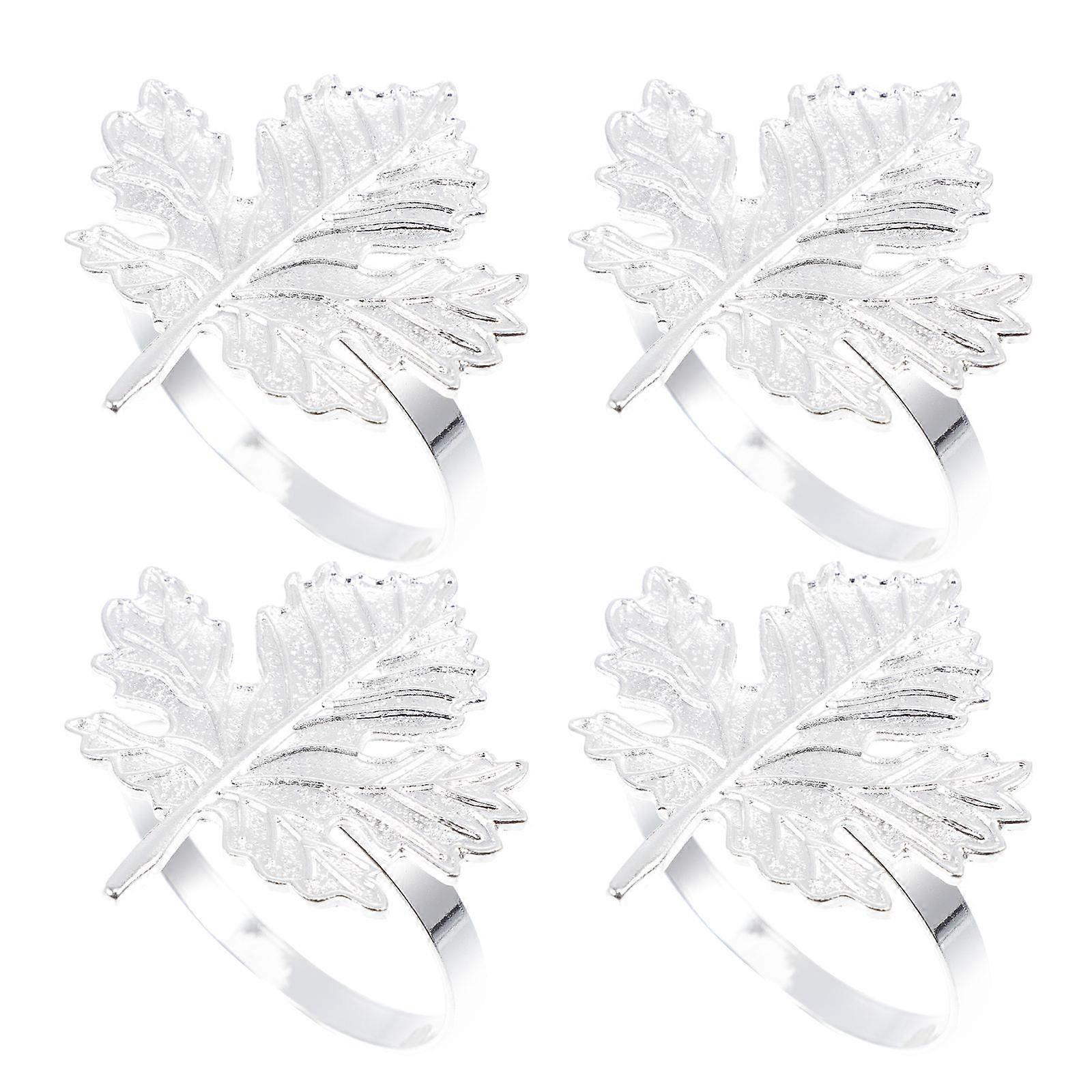 Thanksgiving Maple Leaf Napkin Ring Decorative Alloy 4Pcs for Table Setting