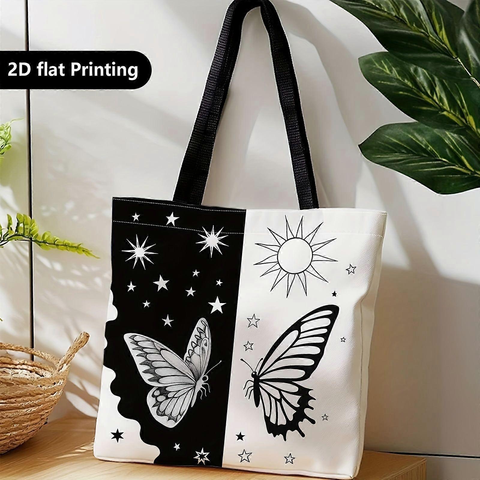 Sac fourre-tout réutilisable grand format, imprimé recto verso avec motifs d'étoiles et d'éclipses - Pliable, résistant et lavable en machine - S-Rpolk