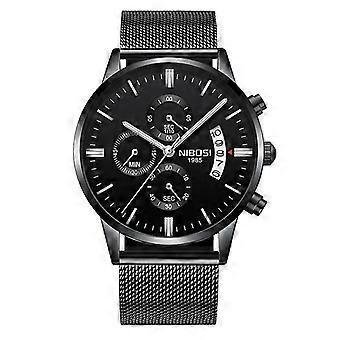 Lebanghui Men's Minimalist Quartz Watch Big Face Date Display Stainless Steel Mesh Band