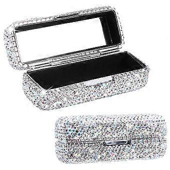 Rhinestone Lipstick Case with Mirror, Secure Buckle, Compact Travel Makeup Organizer for Women