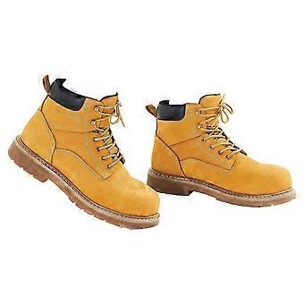 Arbeitsstiefel mit Stahlkappe, US-Größe 8,5, wasserdichte Arbeitsstiefel für Männer, leichte und atmungsaktive Gummisohle Herrenstiefel, braun gelb