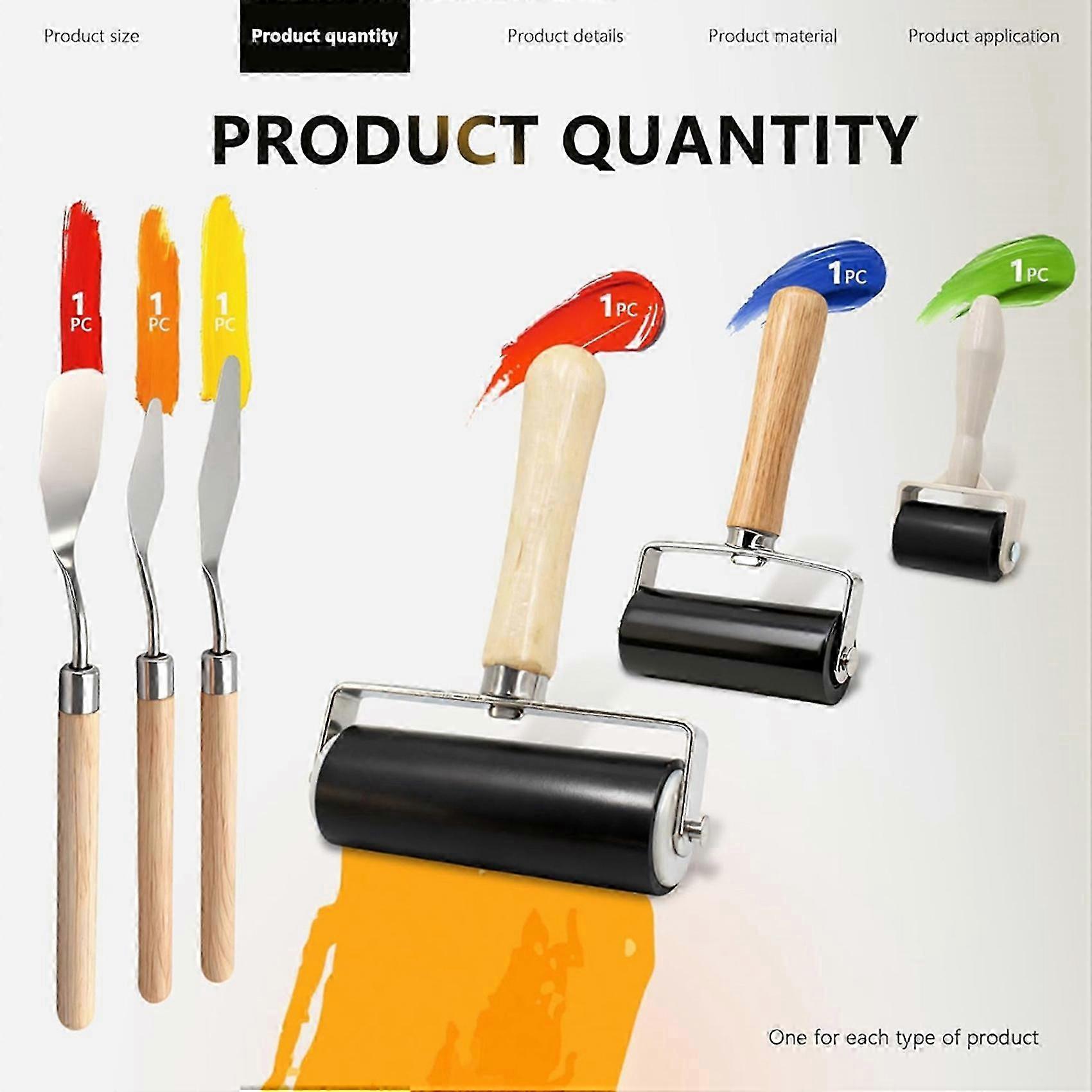 12 Pack Rubber Brayer Roller Kit,3 Sizes Rubber Rollers with 6 Scrapers