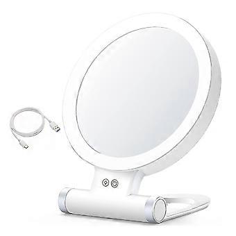 Double Sided Magnifying Mirror with LED Light and USB Charging Port