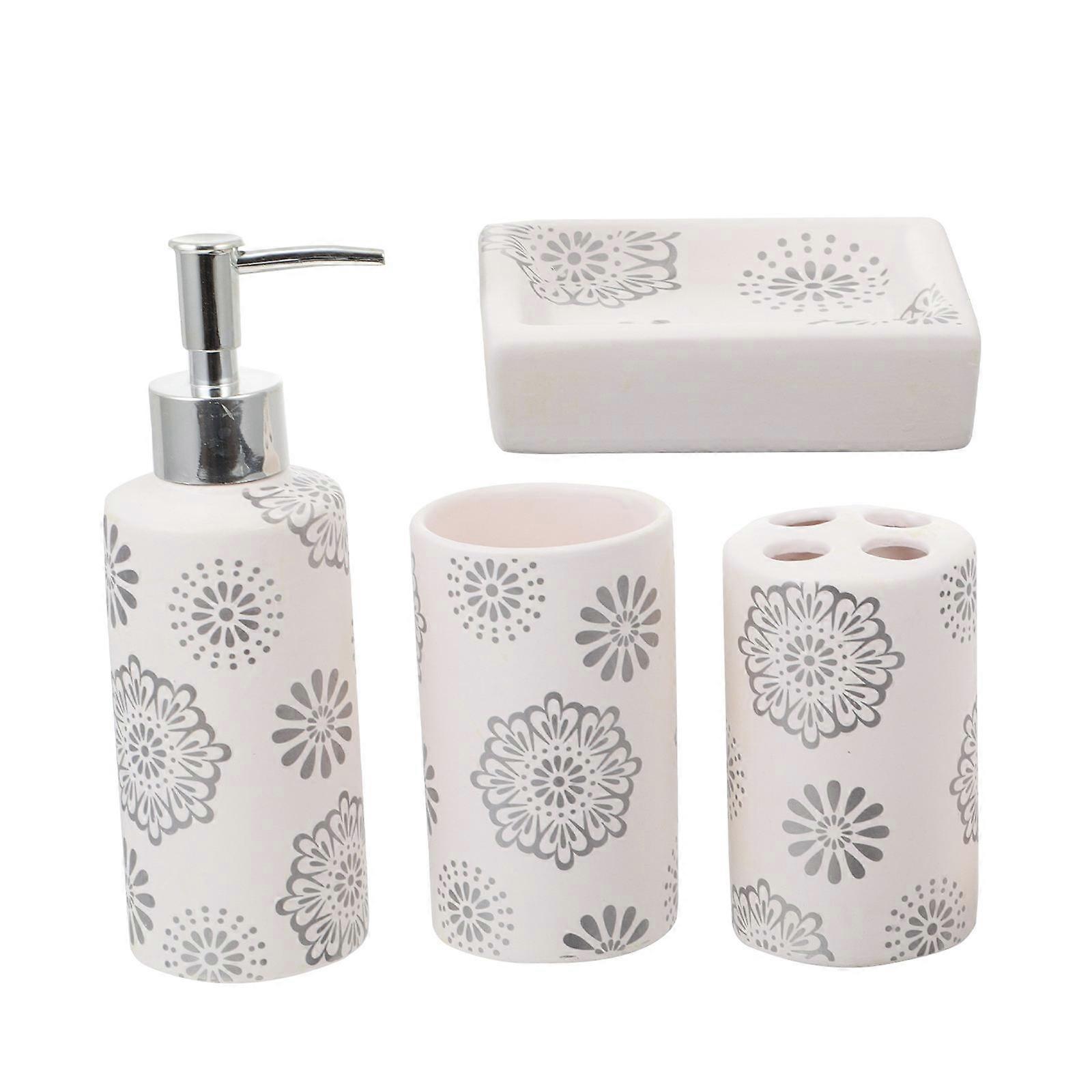 Ceramic Bathroom Accessory Set Soap Holder for Storage 4Pcs Assorted