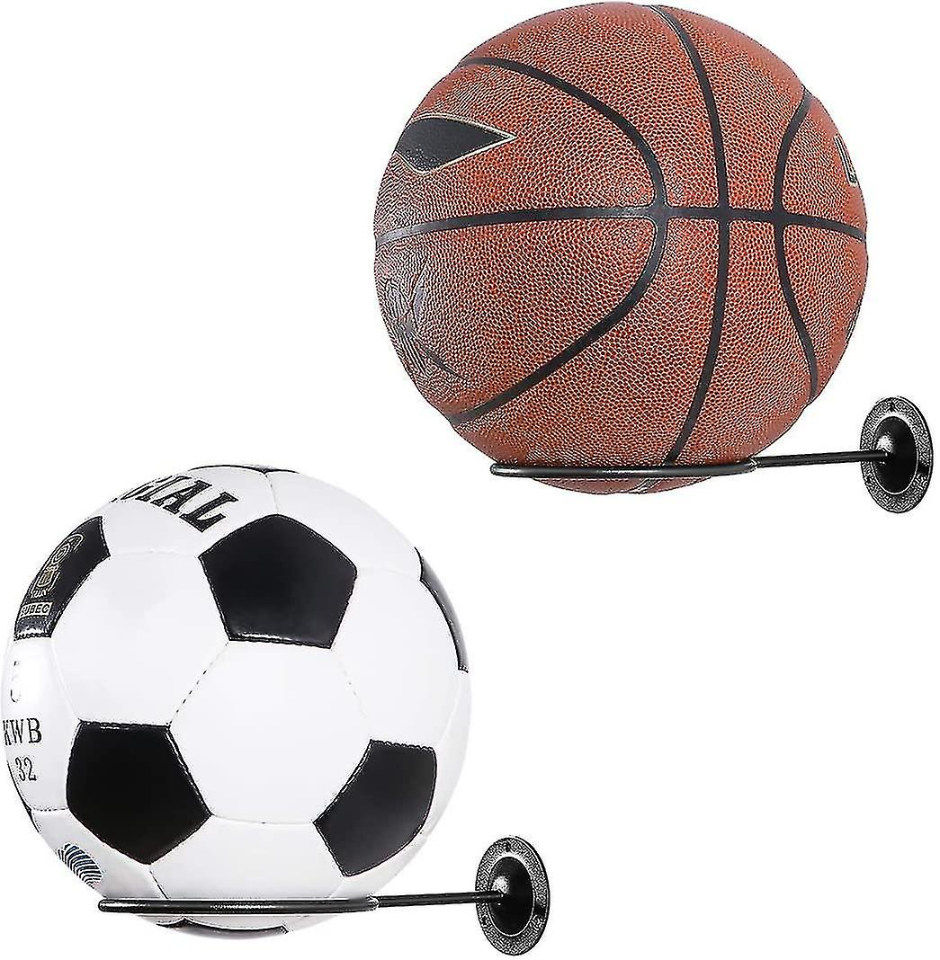 מחזיקי כדורים המותקנים על הקיר 2pcs כדור מתלה שטח חיסכון בהרכבה על הקיר תצוגה אחסון אביזרי חדר שינה כדורגל (שחור)
